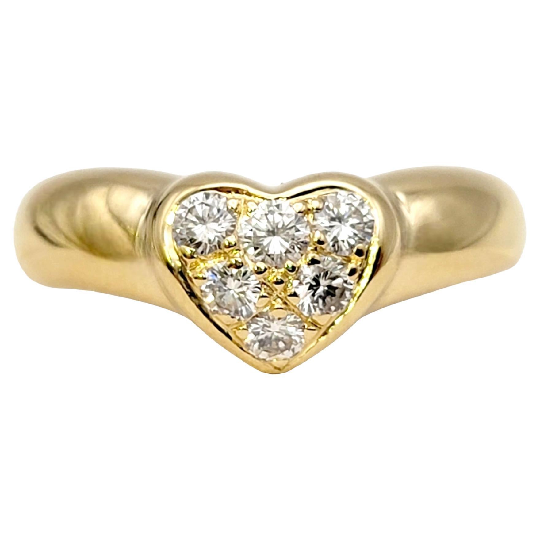 Vintage Tiffany & Co. Etoile Round Brilliant Diamond Heart Yellow Gold Band Ring For Sale