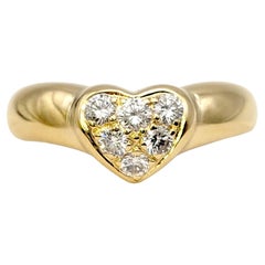 Vintage Tiffany & Co. Etoile Round Brilliant Diamond Heart Yellow Gold Band Ring