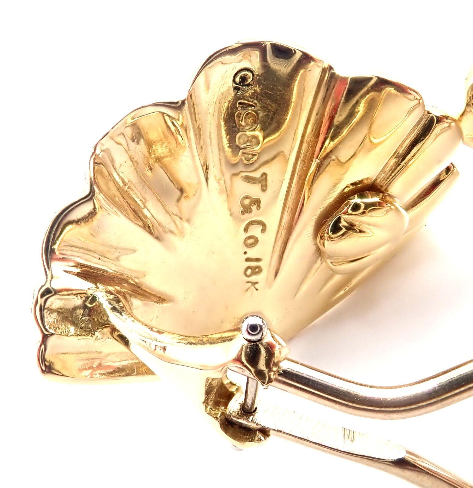 Vintage Tiffany & Co Fan Shell Yellow Gold Earrings For Sale 2