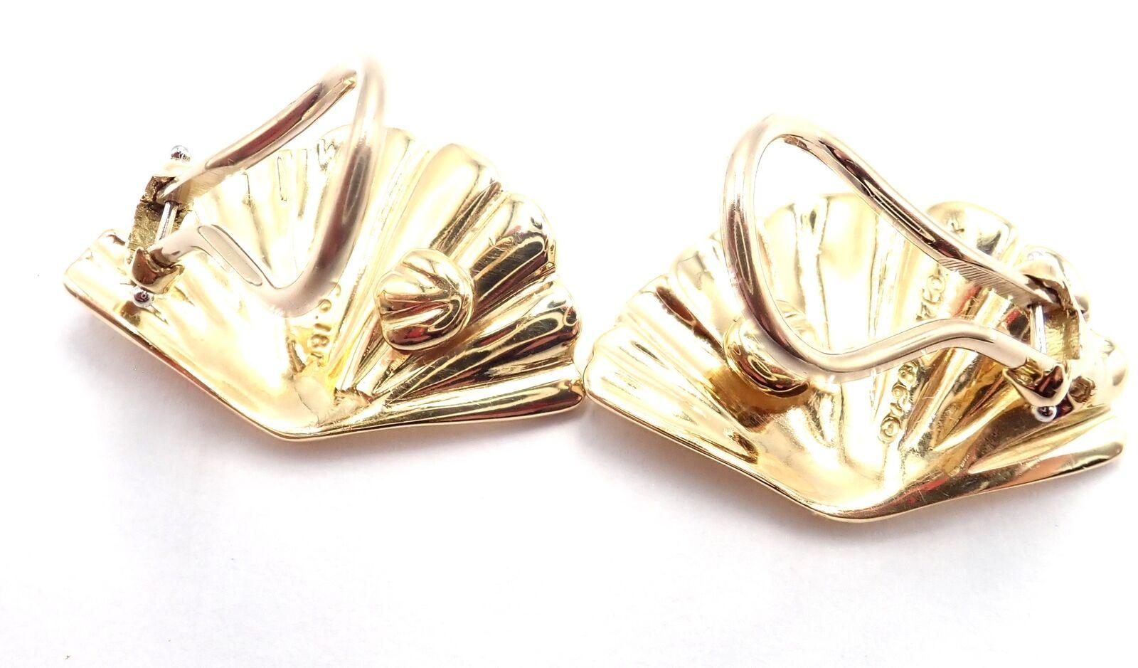 Vintage Tiffany & Co Fan Shell Yellow Gold Earrings For Sale 4