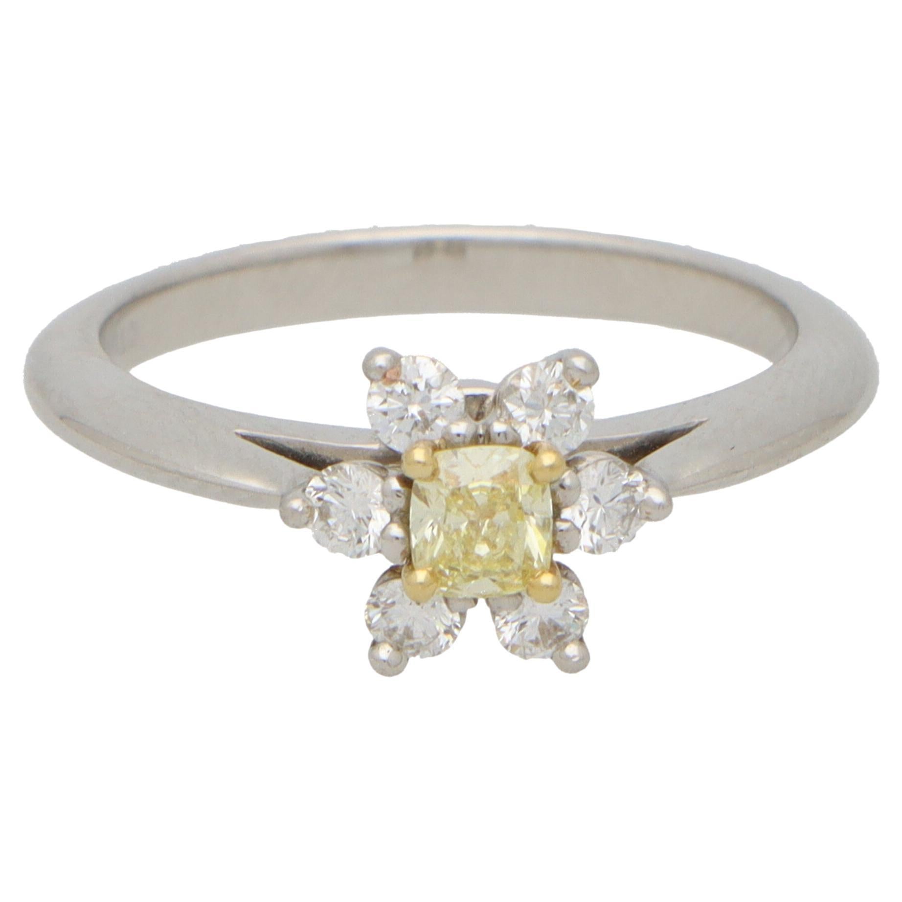 Vintage Tiffany & Co Fancy Intense Yellow Diamond Cluster Ring in Platinum