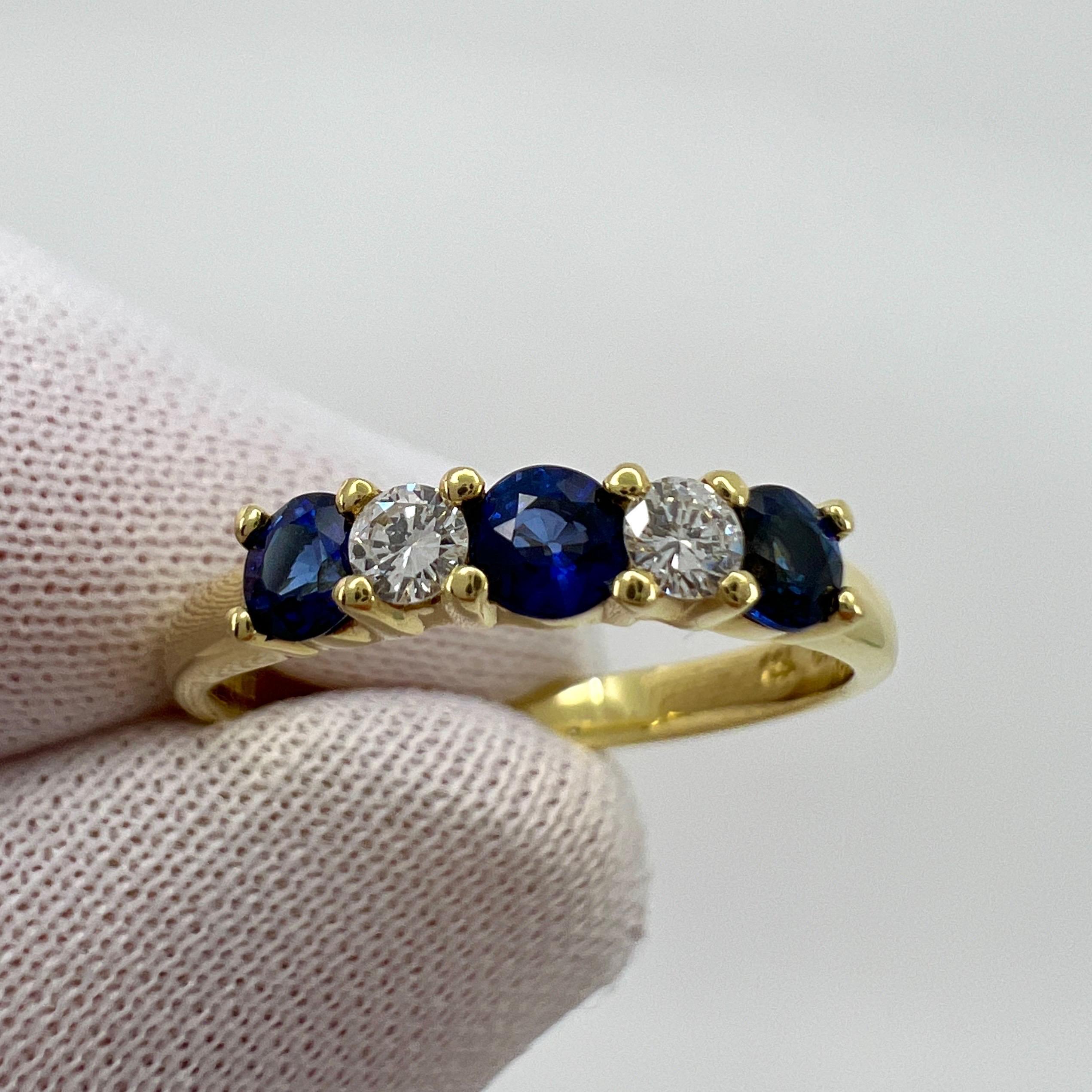 Women's or Men's Vintage Tiffany & Co Fine Blue Sapphire Diamond 18k Yellow Gold Five Stone Ring