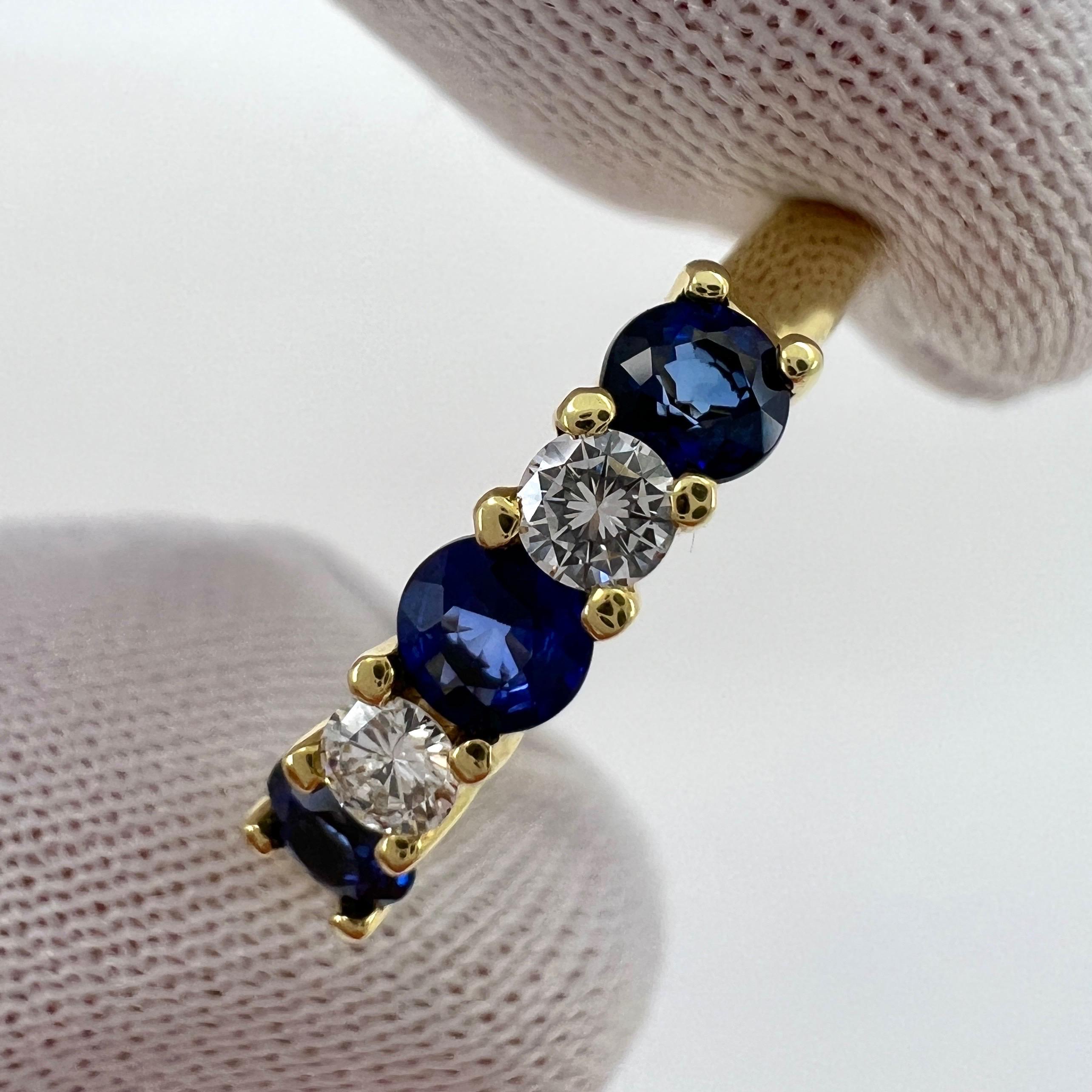 Vintage Tiffany & Co Fine Blue Sapphire Diamond 18k Yellow Gold Five Stone Ring 1