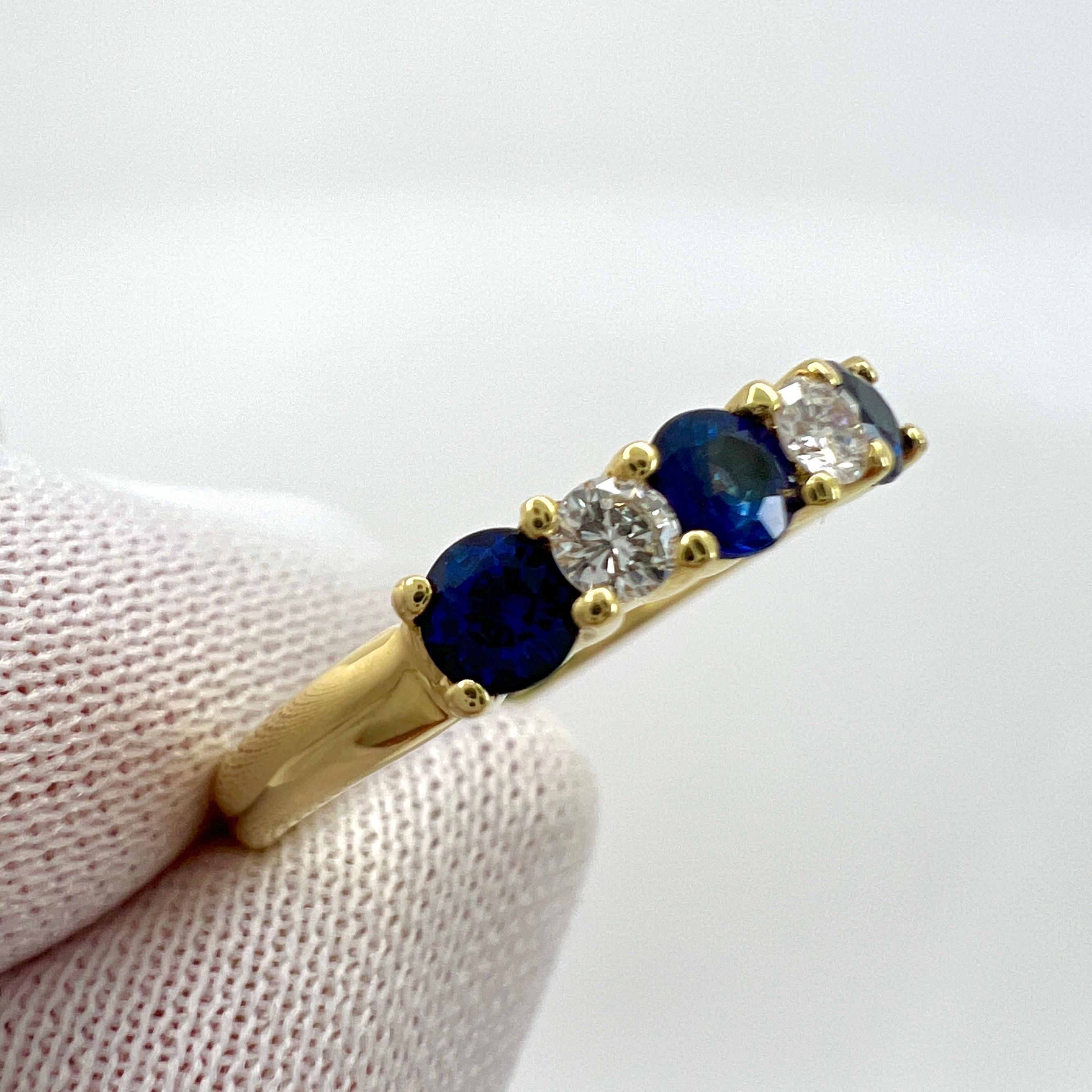 Vintage Tiffany & Co Fine Blue Sapphire Diamond 18k Yellow Gold Five Stone Ring 2