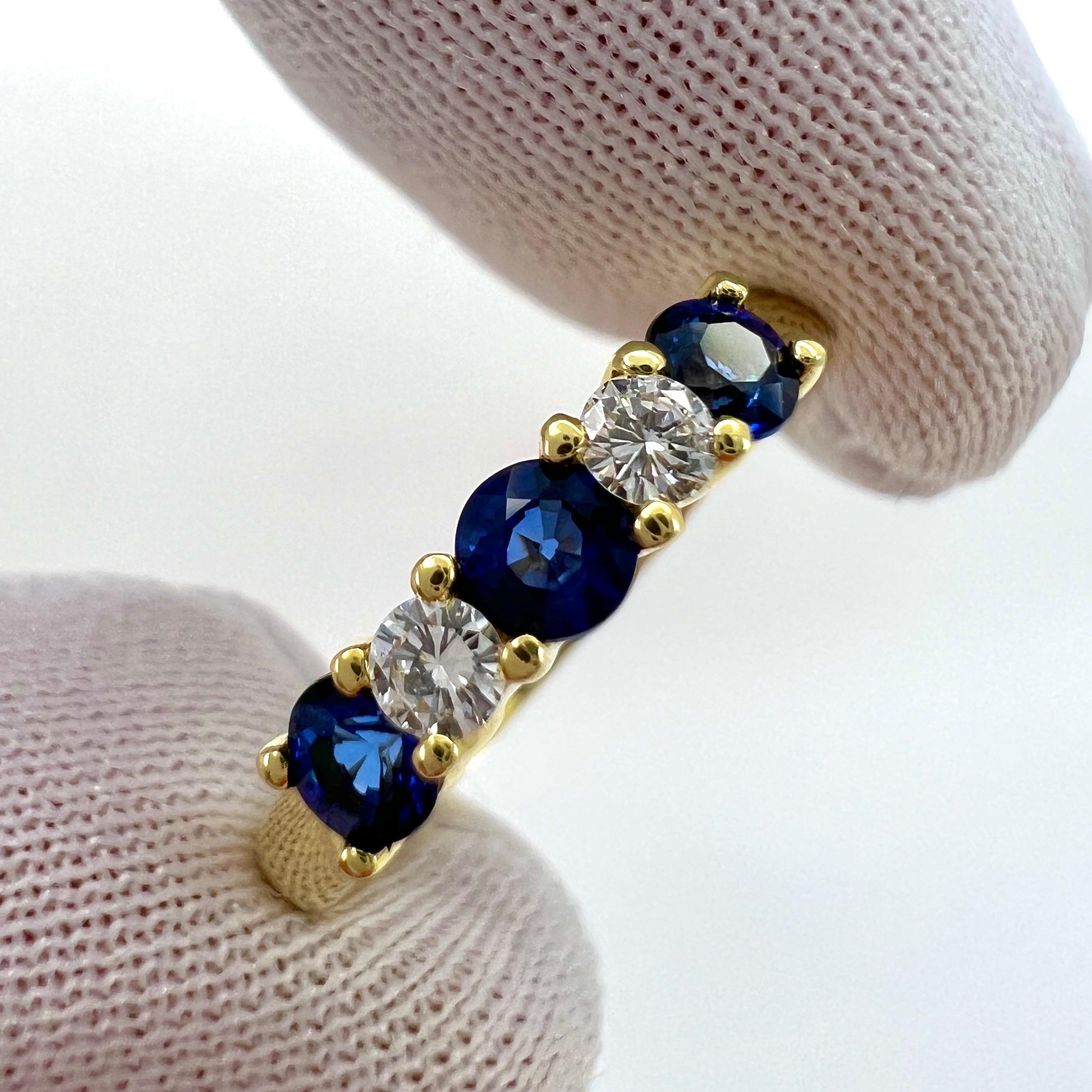 Vintage Tiffany & Co Fine Blue Sapphire Diamond 18k Yellow Gold Five Stone Ring 3