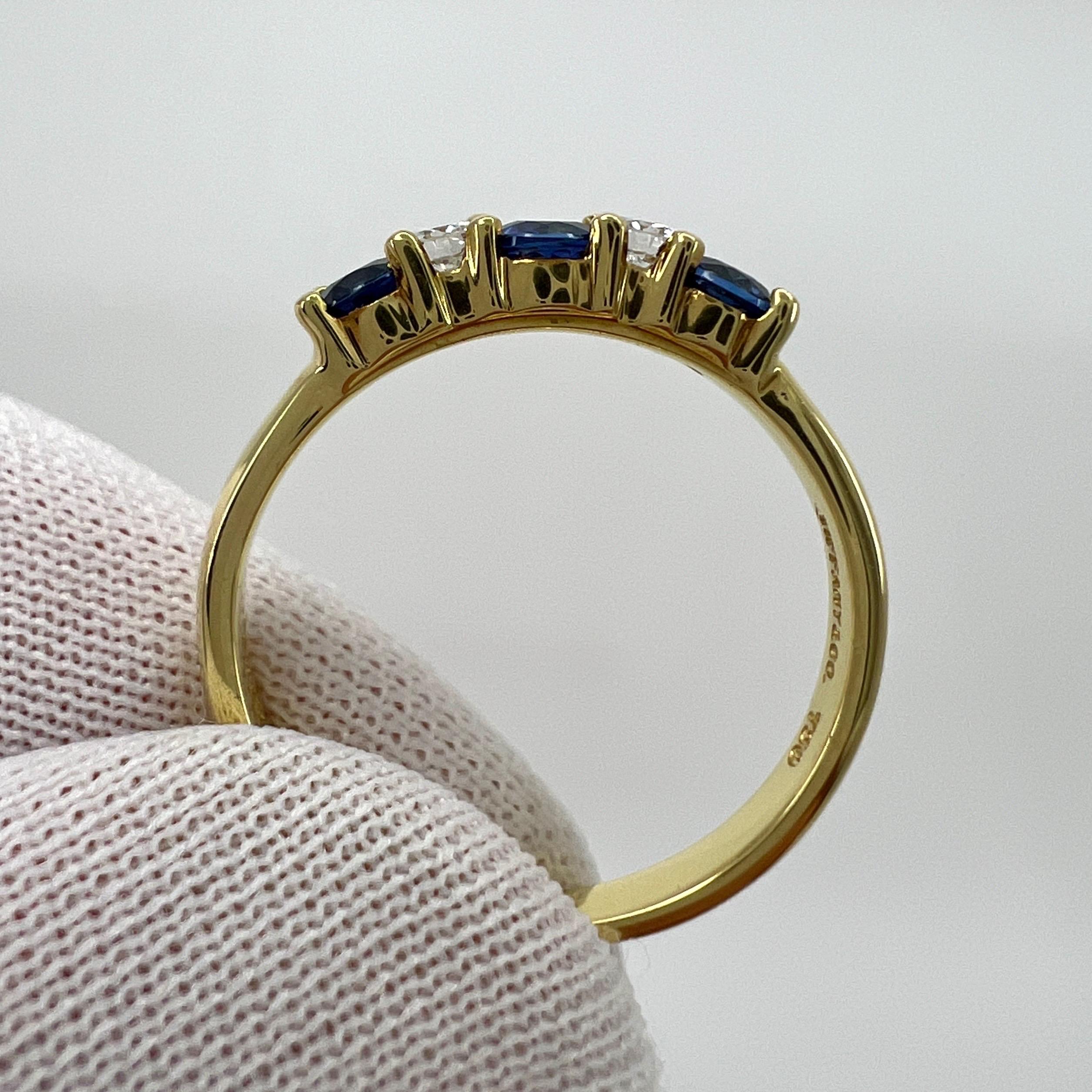 Vintage Tiffany & Co Fine Blue Sapphire Diamond 18k Yellow Gold Five Stone Ring 4