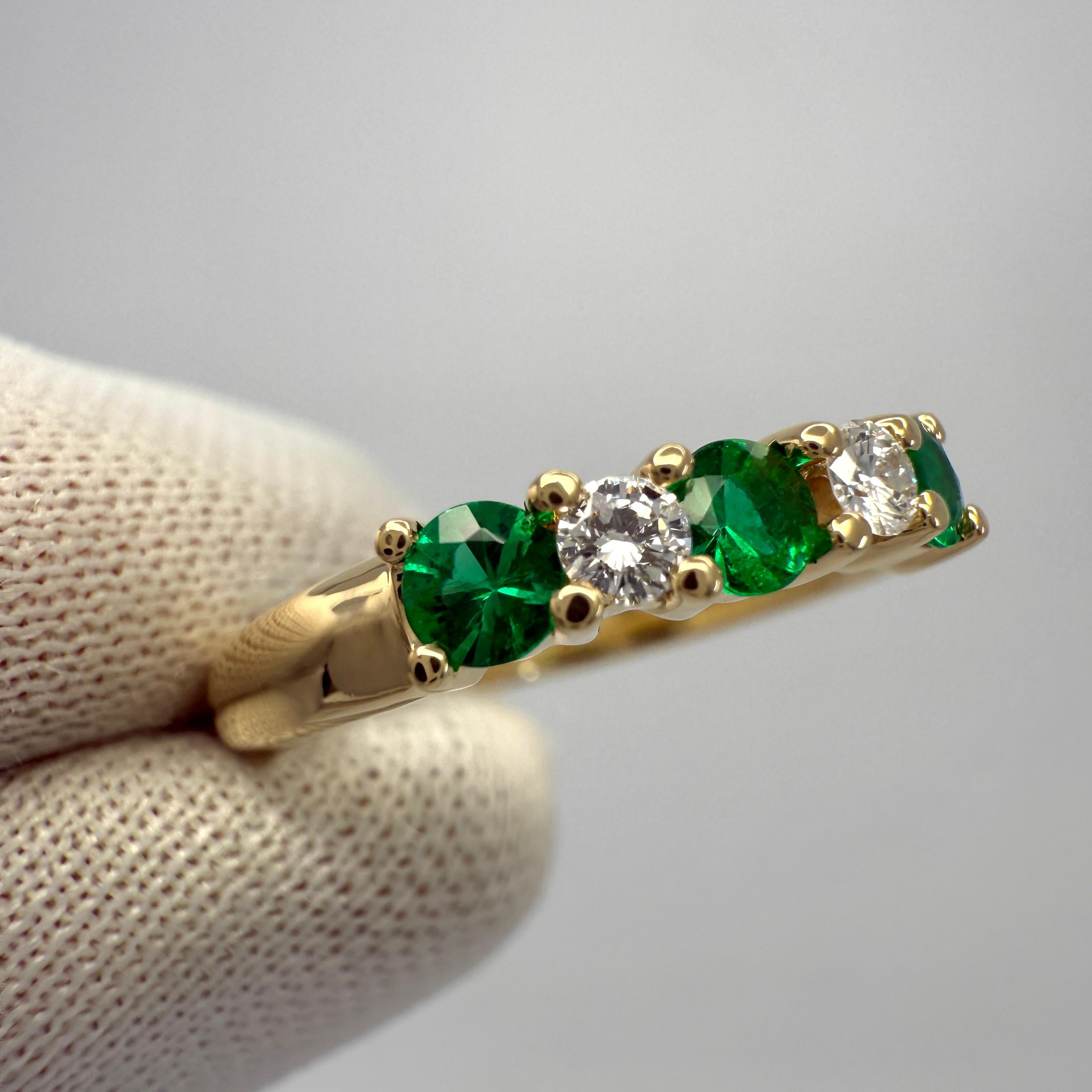 Vintage Tiffany & Co Fine Emerald And Diamond 18k Yellow Gold Five Stone Ring For Sale 2