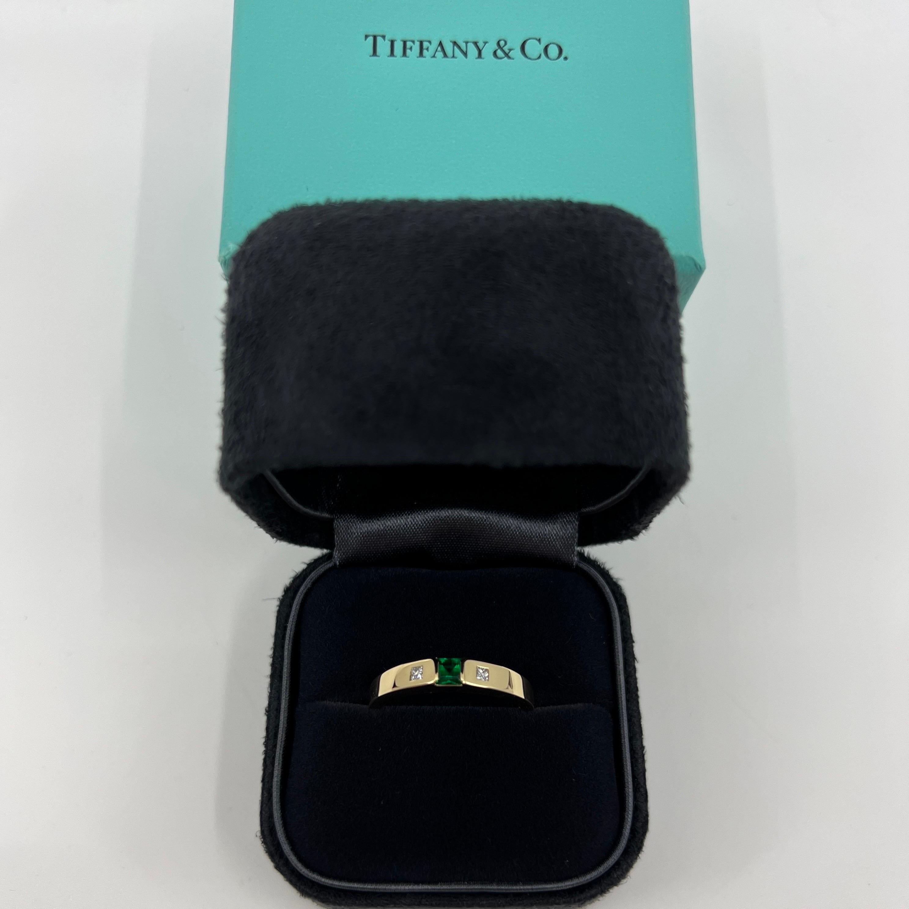 Vintage Tiffany and Co Fine Emerald and Diamond 18k Yellow Gold Three ...