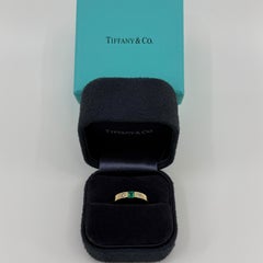 Vintage Tiffany & Co Fine Emerald & Diamond 18k Yellow Gold Three Stone Ring