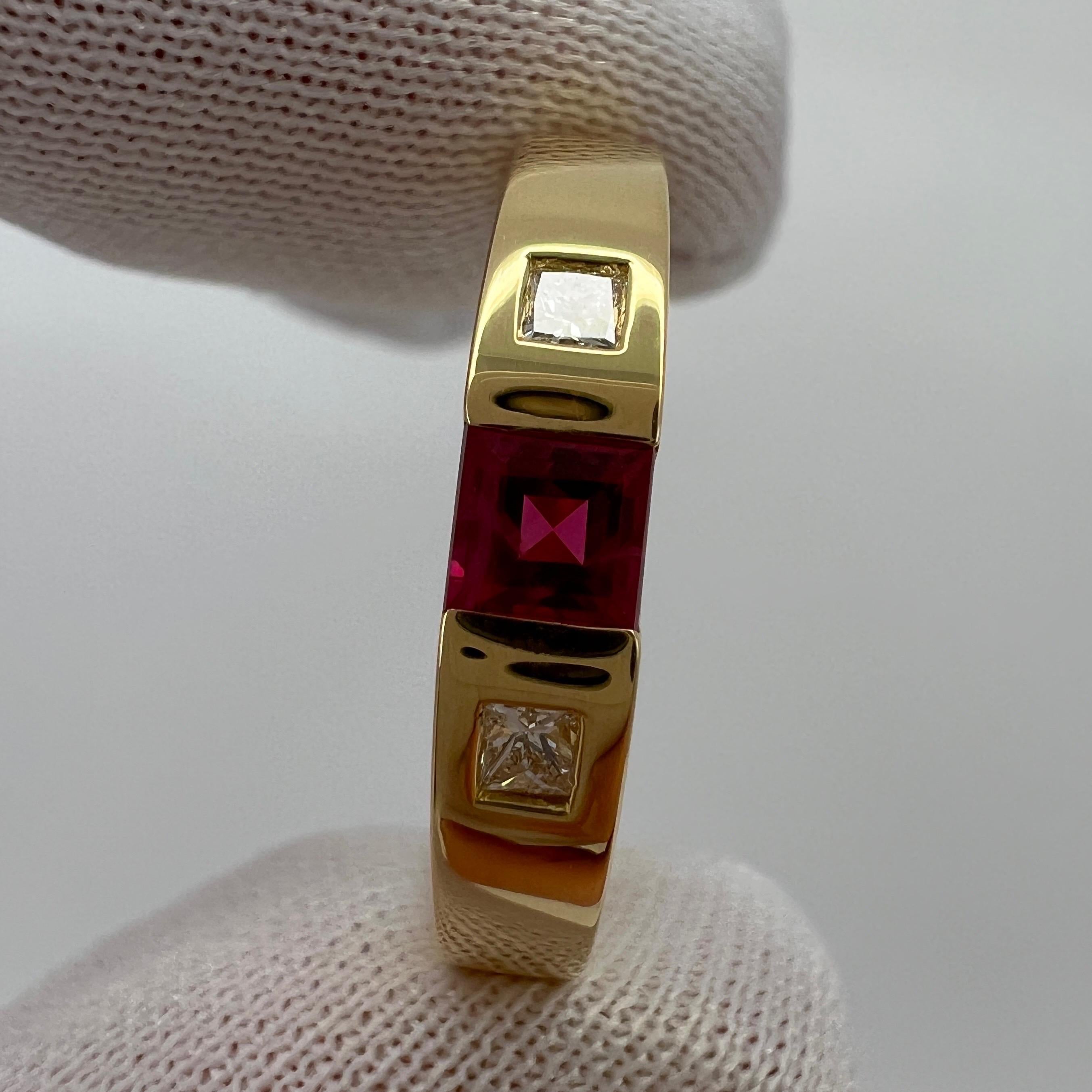 Vintage Tiffany & Co Fine Pink Red Ruby Diamond 18k Yellow Gold Three Stone Ring 2