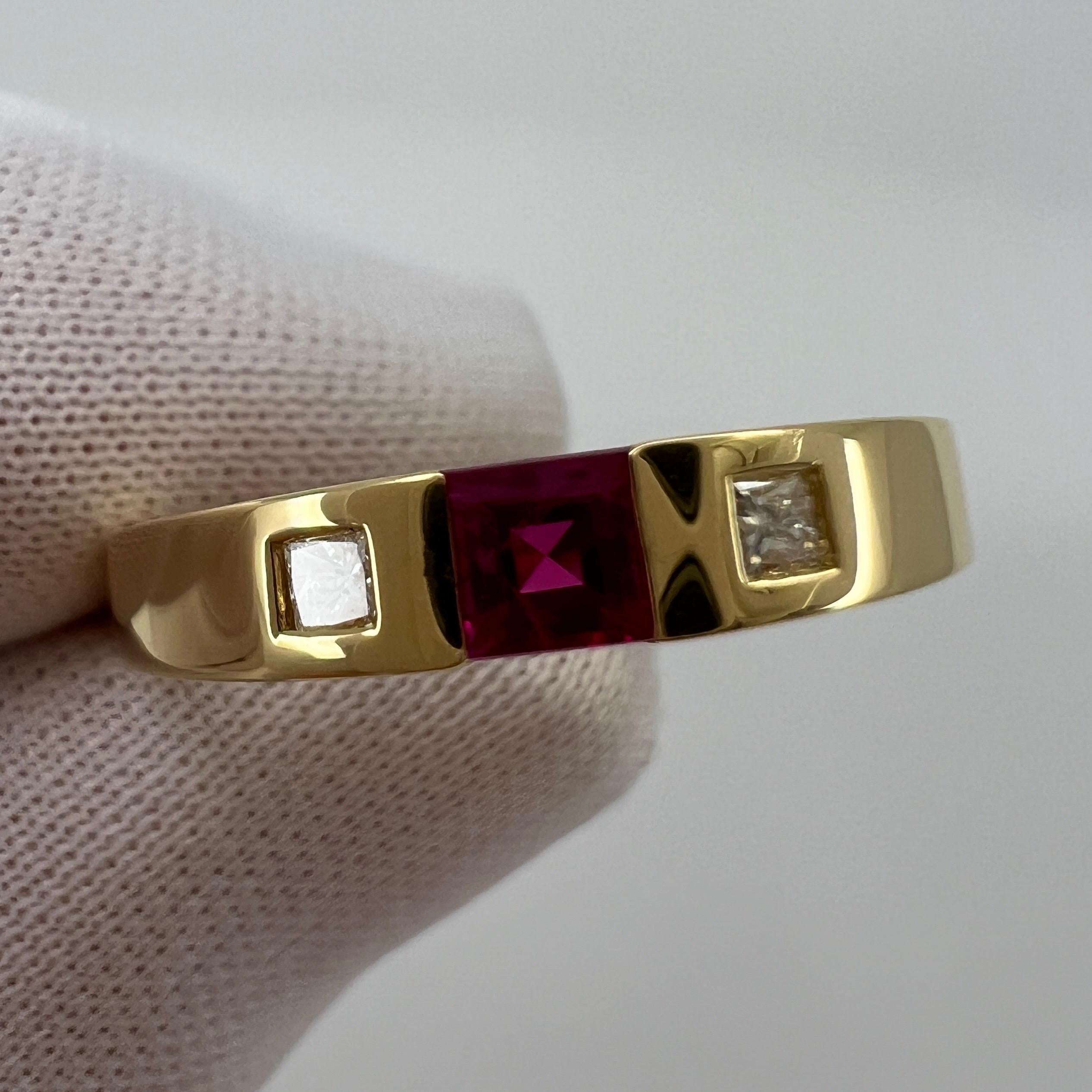 Vintage Tiffany & Co Fine Pink Red Ruby Diamond 18k Yellow Gold Three Stone Ring 5