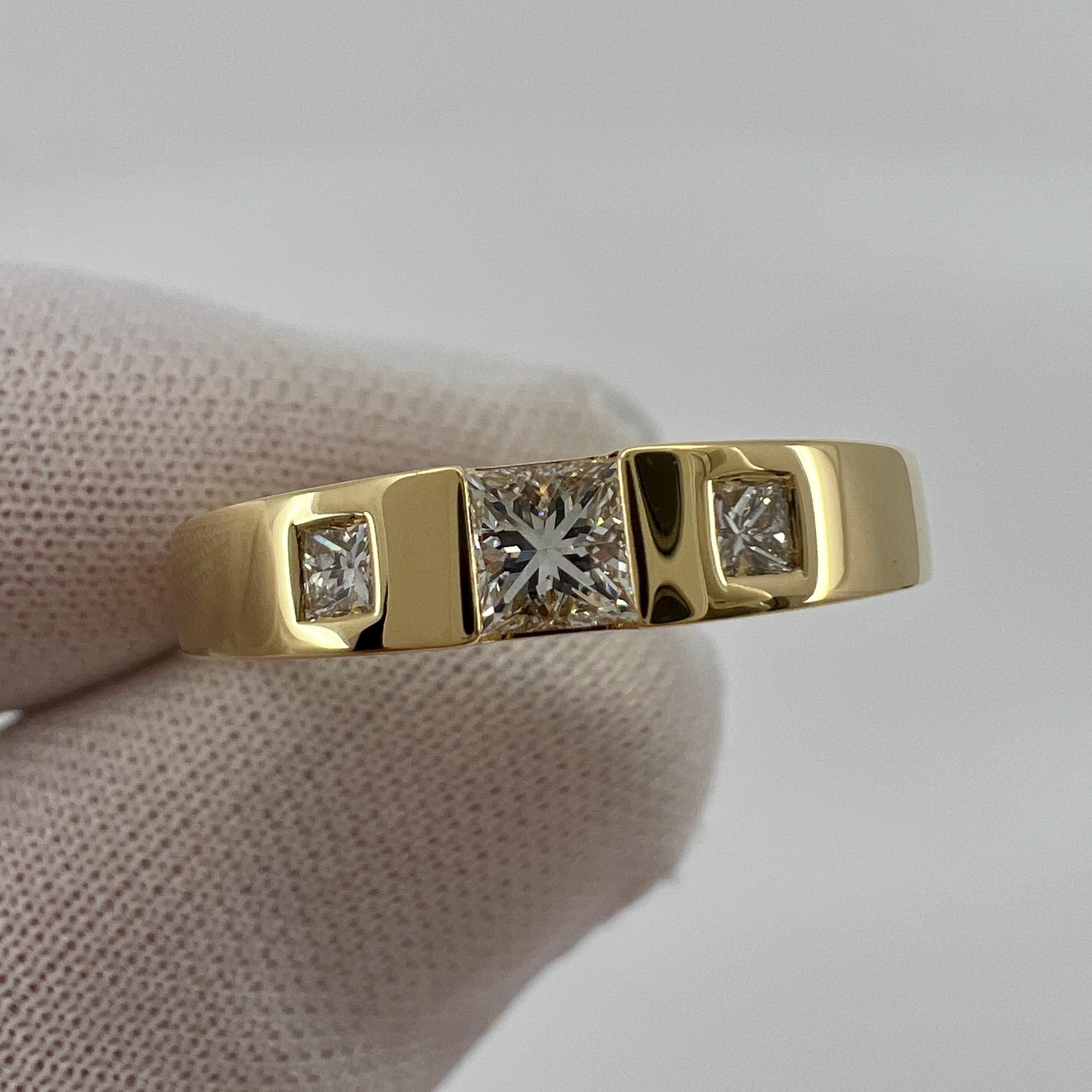 Vintage Tiffany & Co Fine Princess Cut Diamond 18k Yellow Gold Three Stone Ring 6