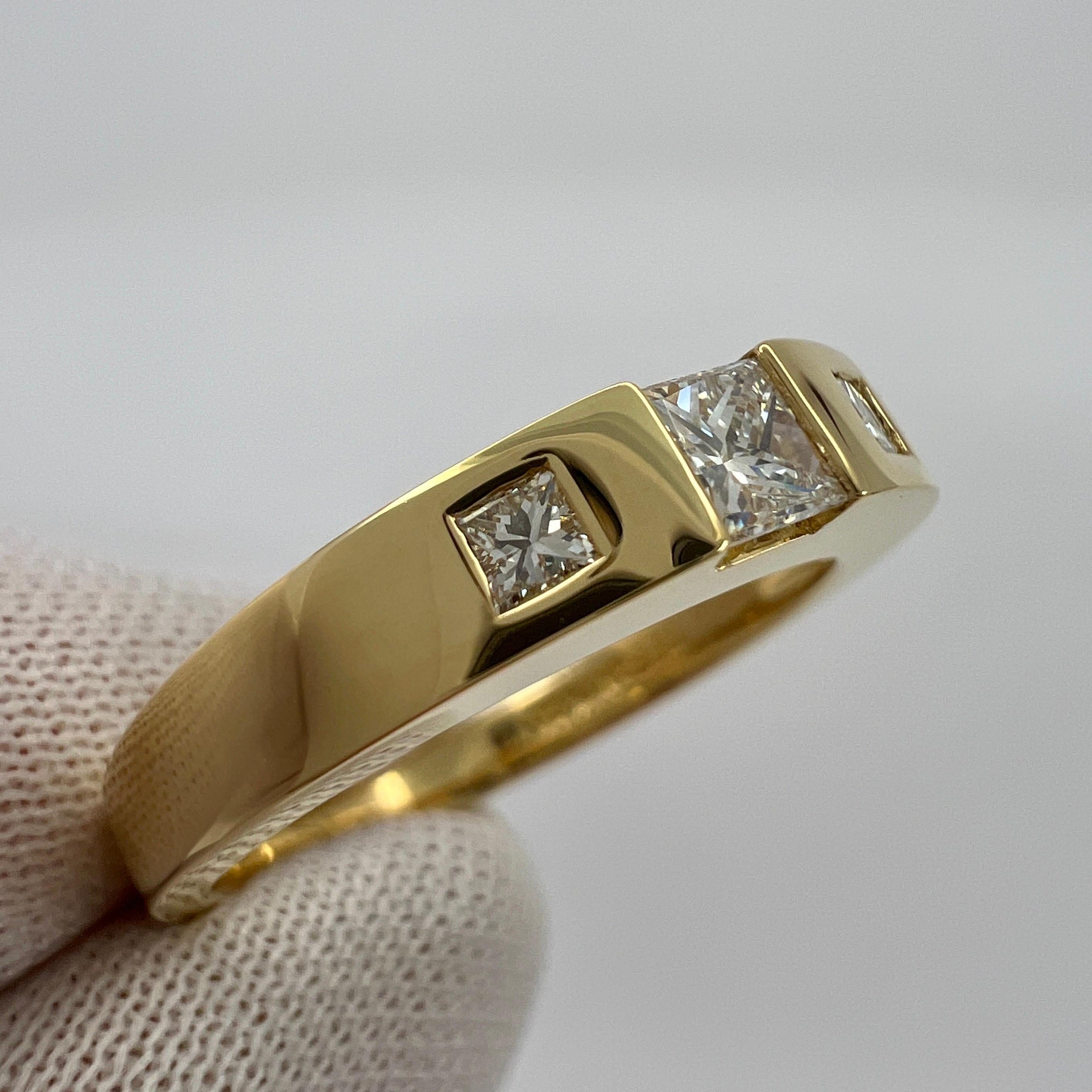 Vintage Tiffany & Co Fine Princess Cut Diamond 18k Yellow Gold Three Stone Ring 7