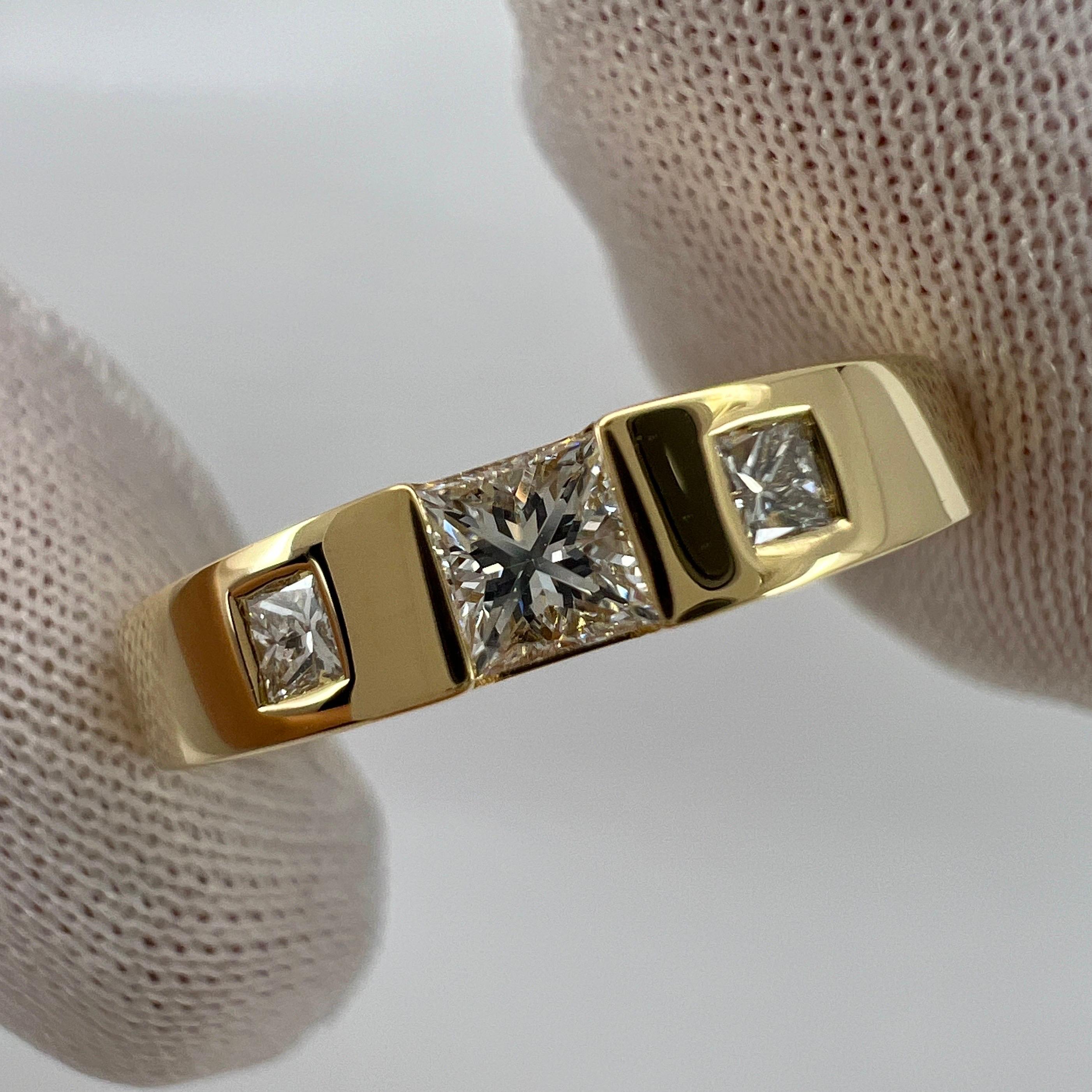 Vintage Tiffany & Co Fine Princess Cut Diamond 18k Yellow Gold Three Stone Ring 8