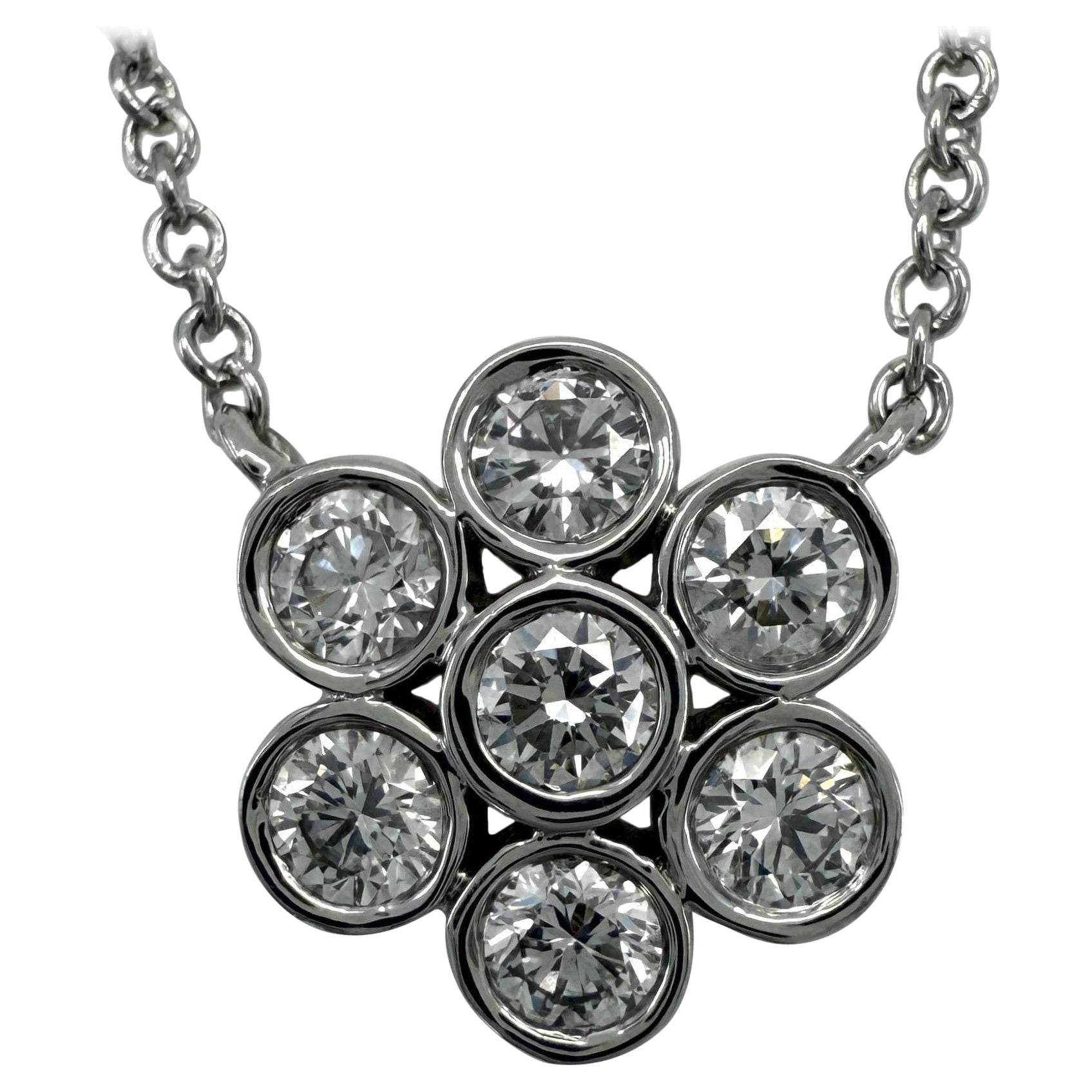 Tiffany 
Co. d
epoca. Collana con ciondolo in platino con diamante taglio rotondo Flower Garden in vendita