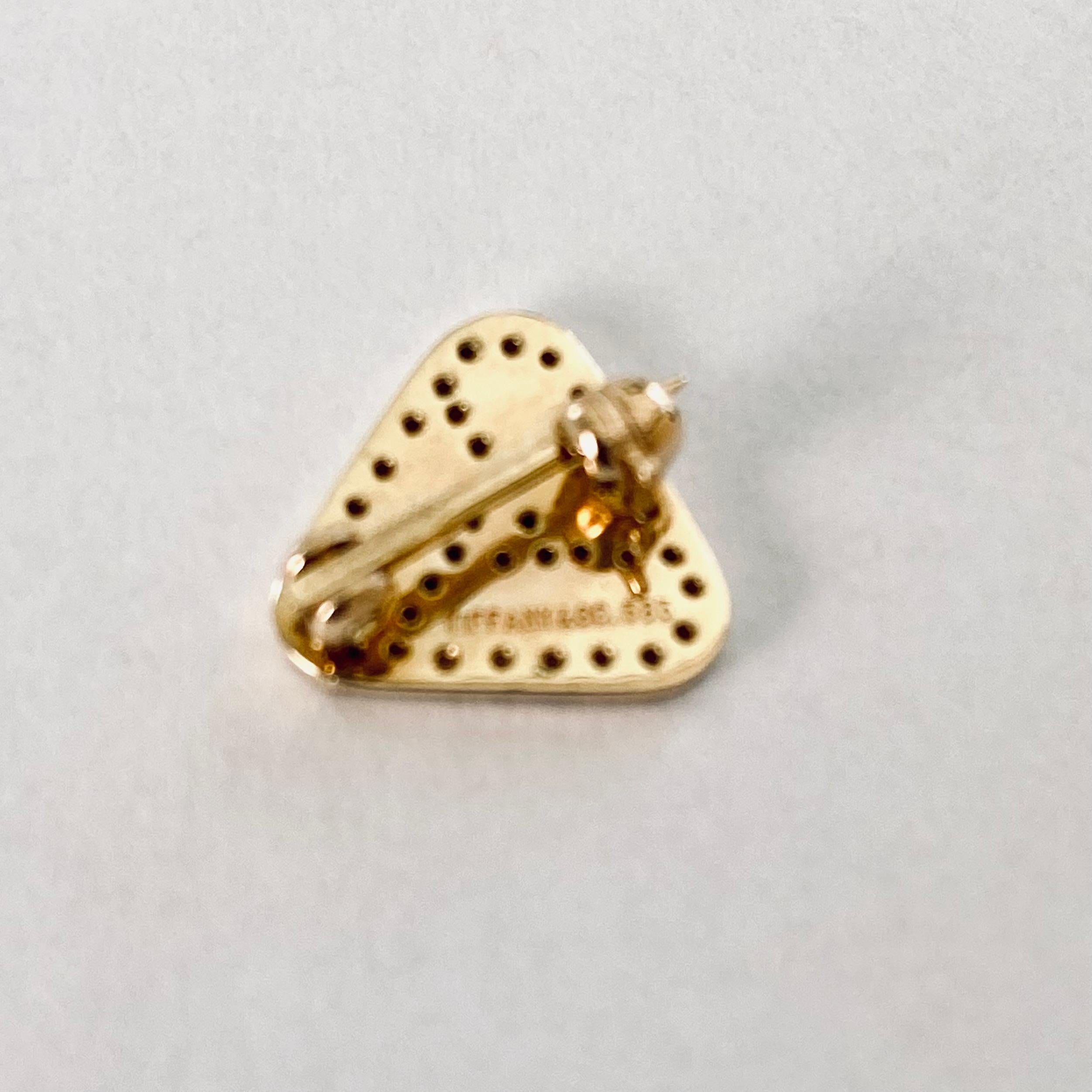 Women's or Men's Vintage Tiffany Co Fourteen Kara Yellow Gold 0.50 Inch Lapel Pin with Diamonds