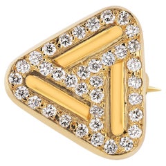 Vintage Tiffany Co Fourteen Kara Yellow Gold 0.50 Inch Lapel Pin with Diamonds