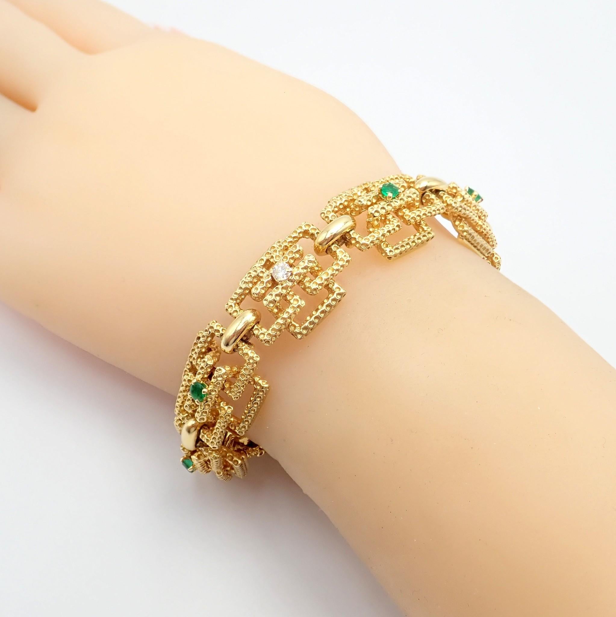 Vintage Tiffany & Co. France Diamond Emerald Yellow Gold Bracelet In Excellent Condition For Sale In Holland, PA
