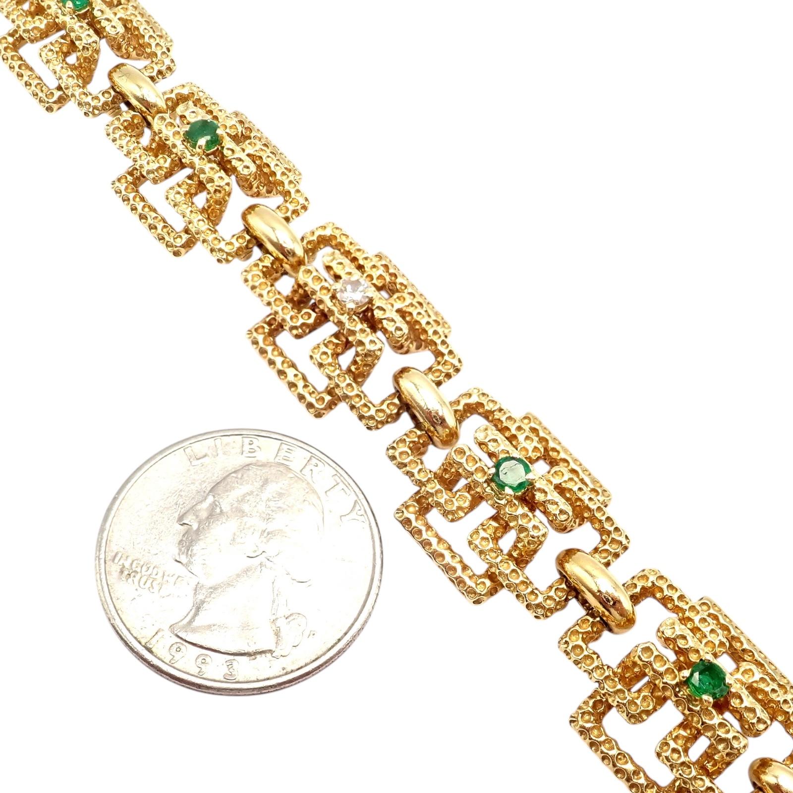 Women's or Men's Vintage Tiffany & Co. France Diamond Emerald Yellow Gold Bracelet For Sale