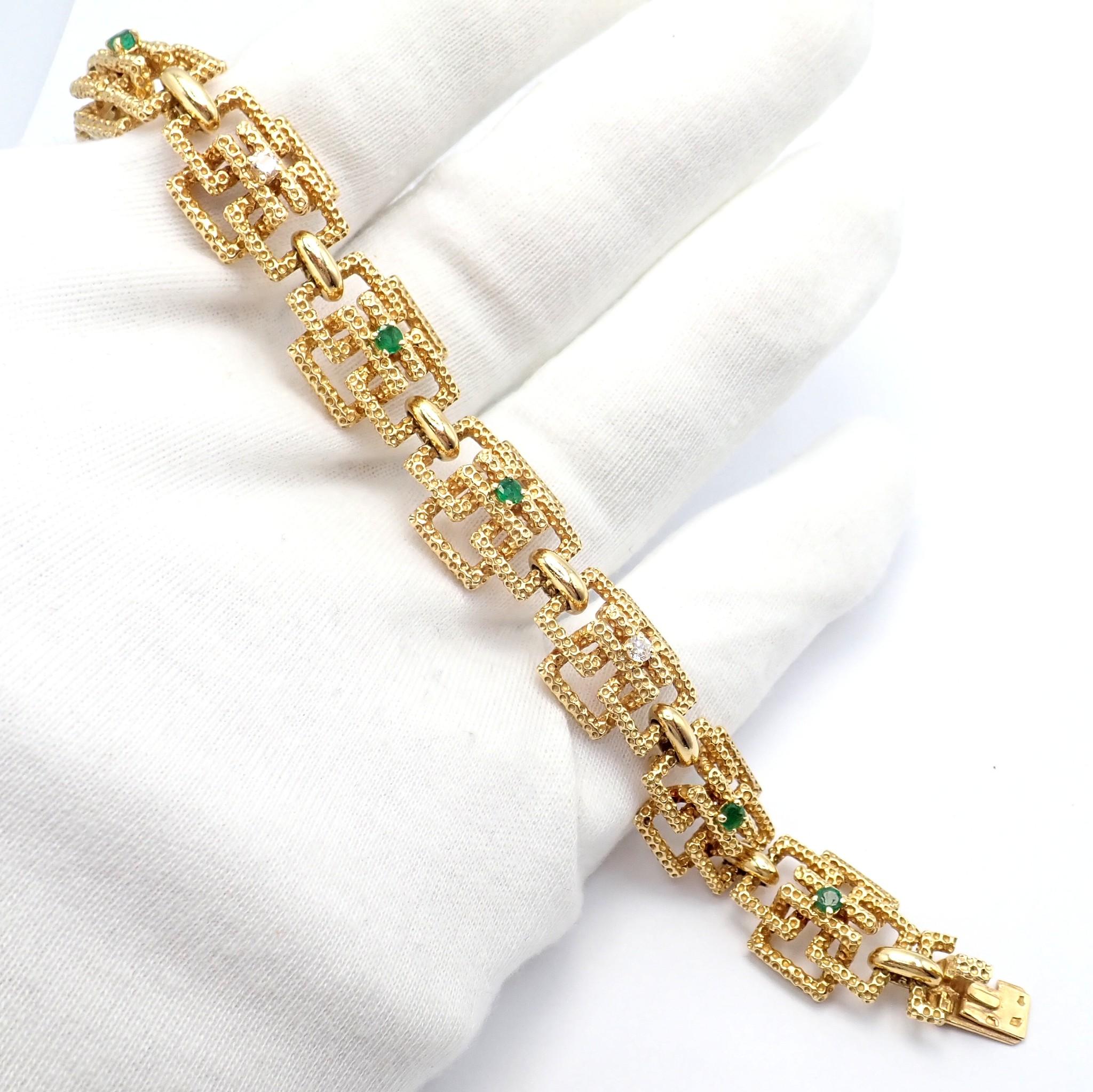 Vintage Tiffany & Co. France Diamond Emerald Yellow Gold Bracelet For Sale 1