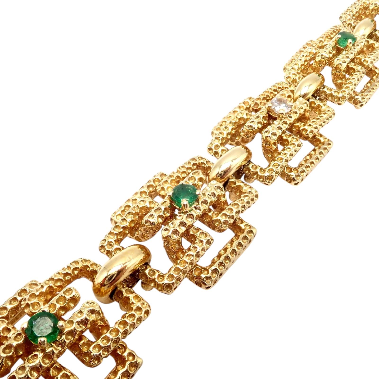 Vintage Tiffany & Co. France Diamond Emerald Yellow Gold Bracelet For Sale 2