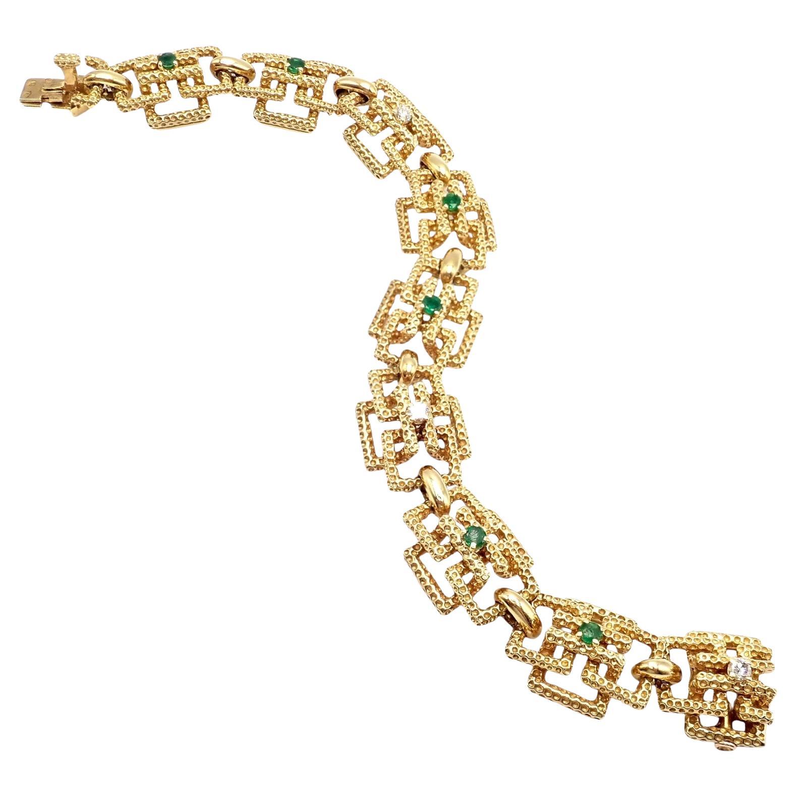 Vintage Tiffany & Co. Francia Diamante Esmeralda Pulsera de Oro Amarillo