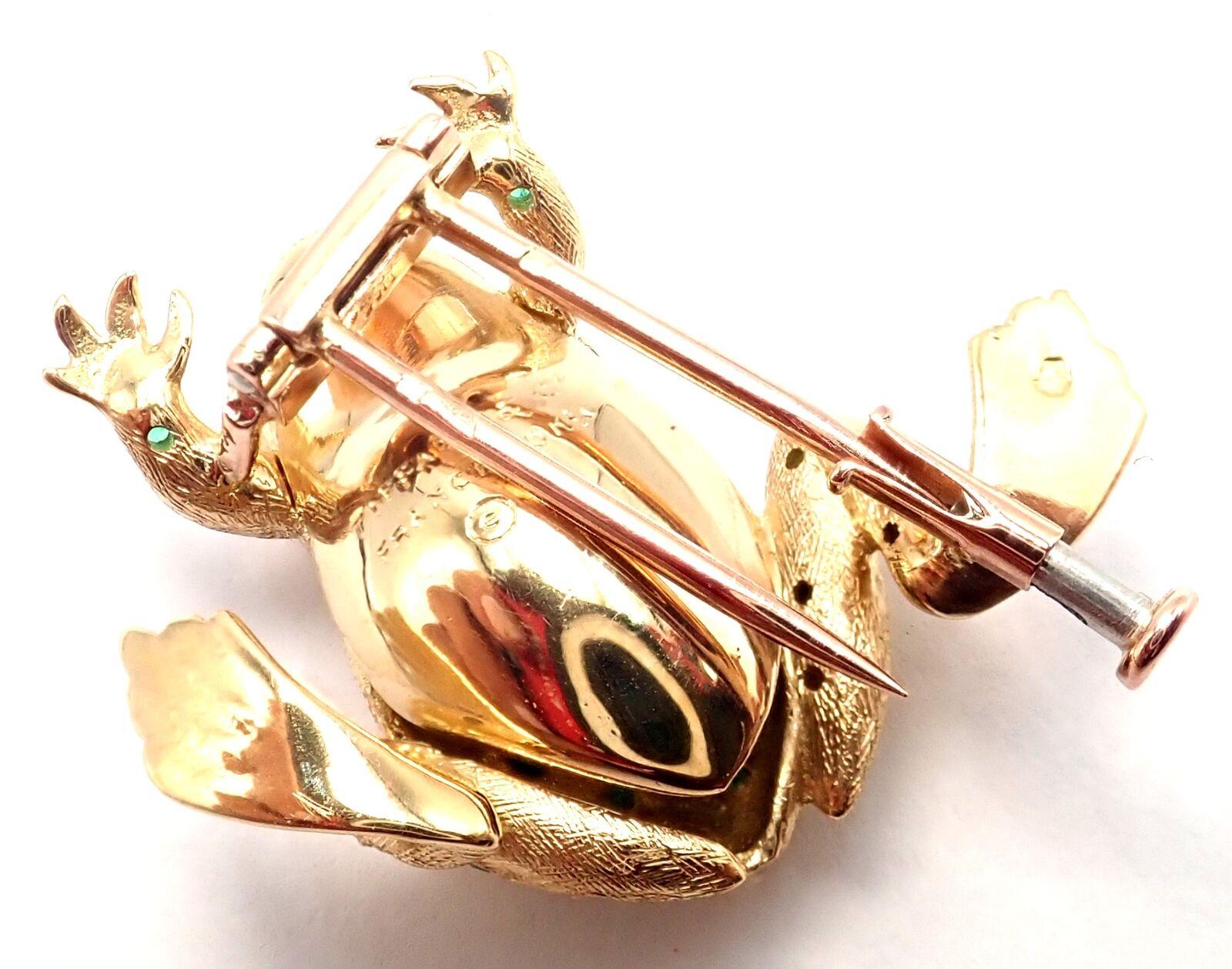 Tiffany & Co France Broche vintage grenouille en or jaune, rubis et émeraude en vente 5