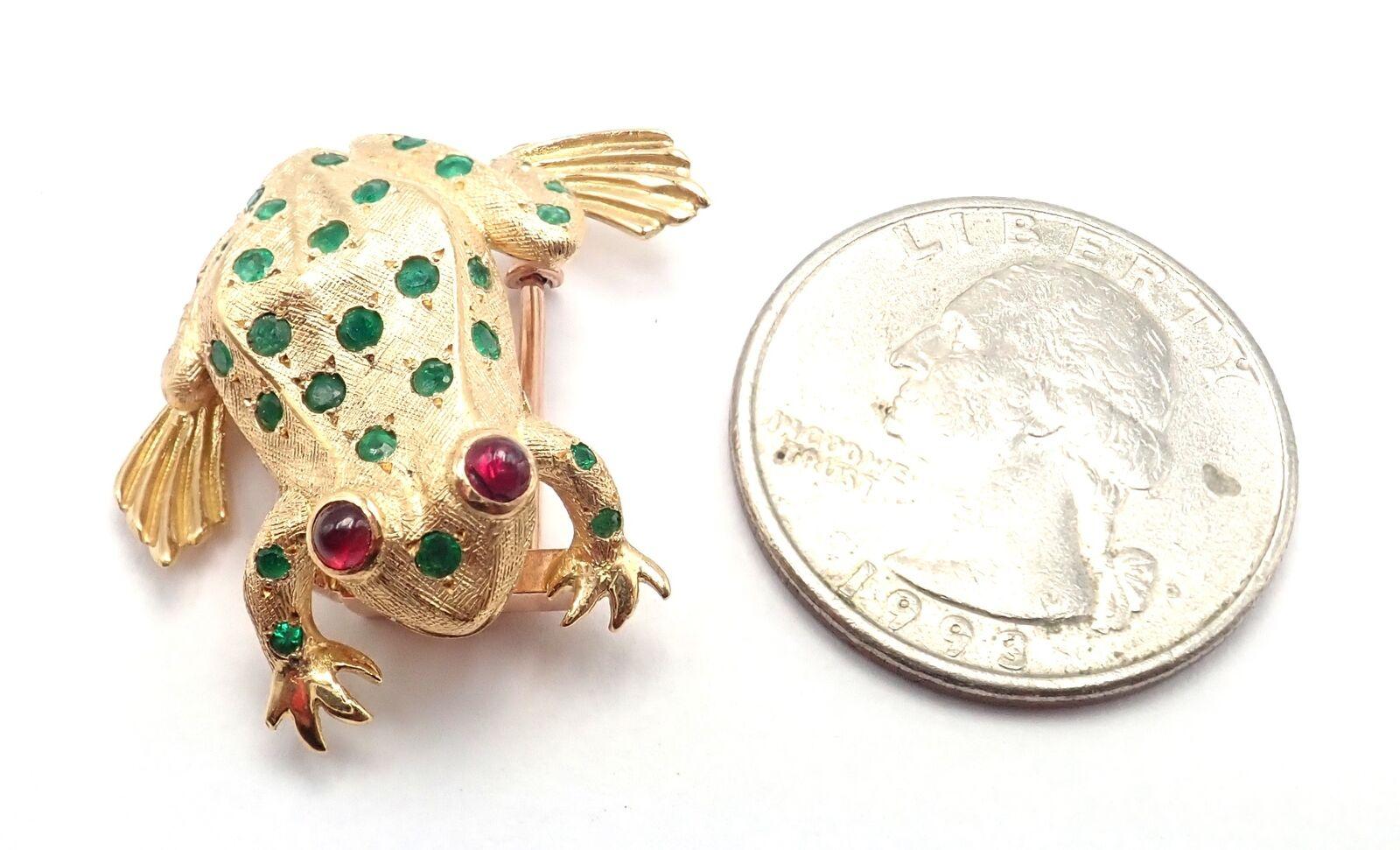 Tiffany & Co France Broche vintage grenouille en or jaune, rubis et émeraude en vente 6