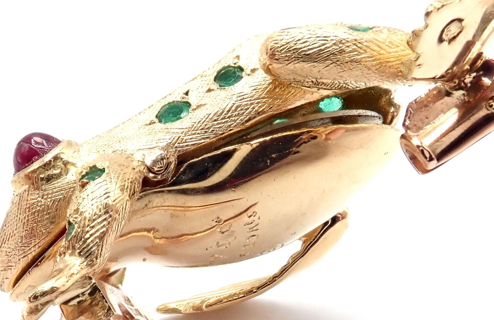 Tiffany & Co France Broche vintage grenouille en or jaune, rubis et émeraude en vente 1