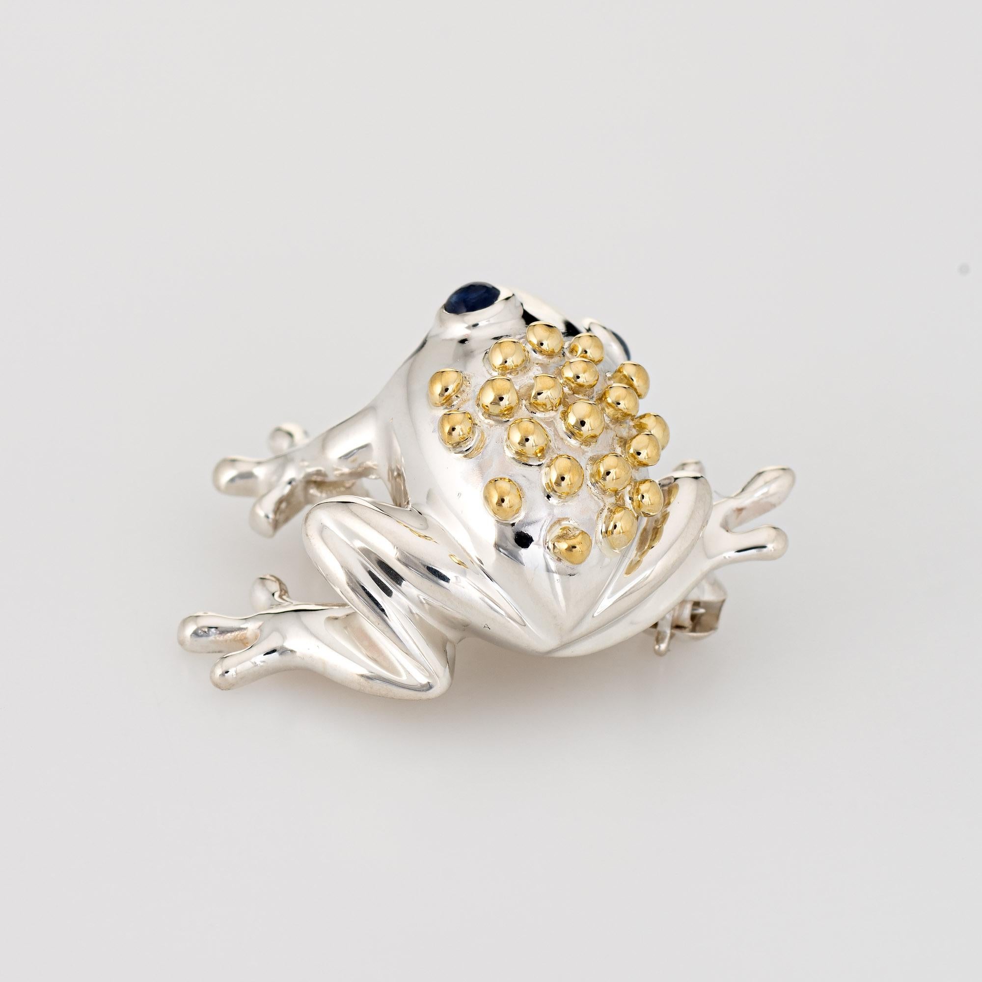 Modern Vintage Tiffany & Co Frog Brooch Sterling Silver 18k Gold Sapphire Eyes Jewelry