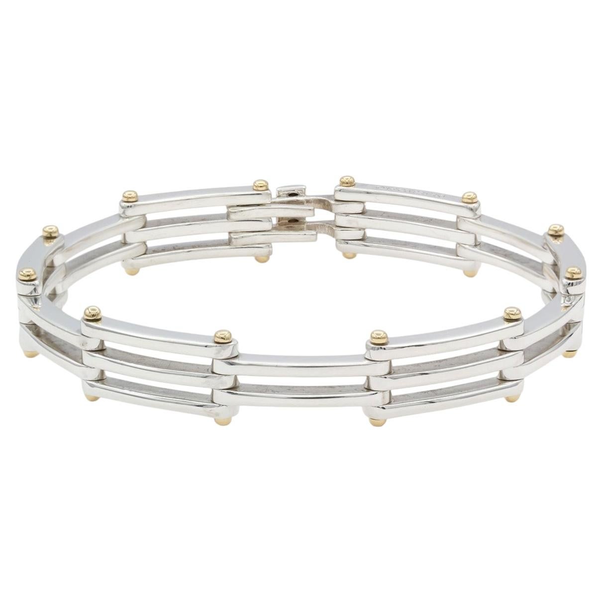 Vintage Tiffany & Co. Gate Link Bracelet Sterling Silver & 18k Yellow Gold 7.75”