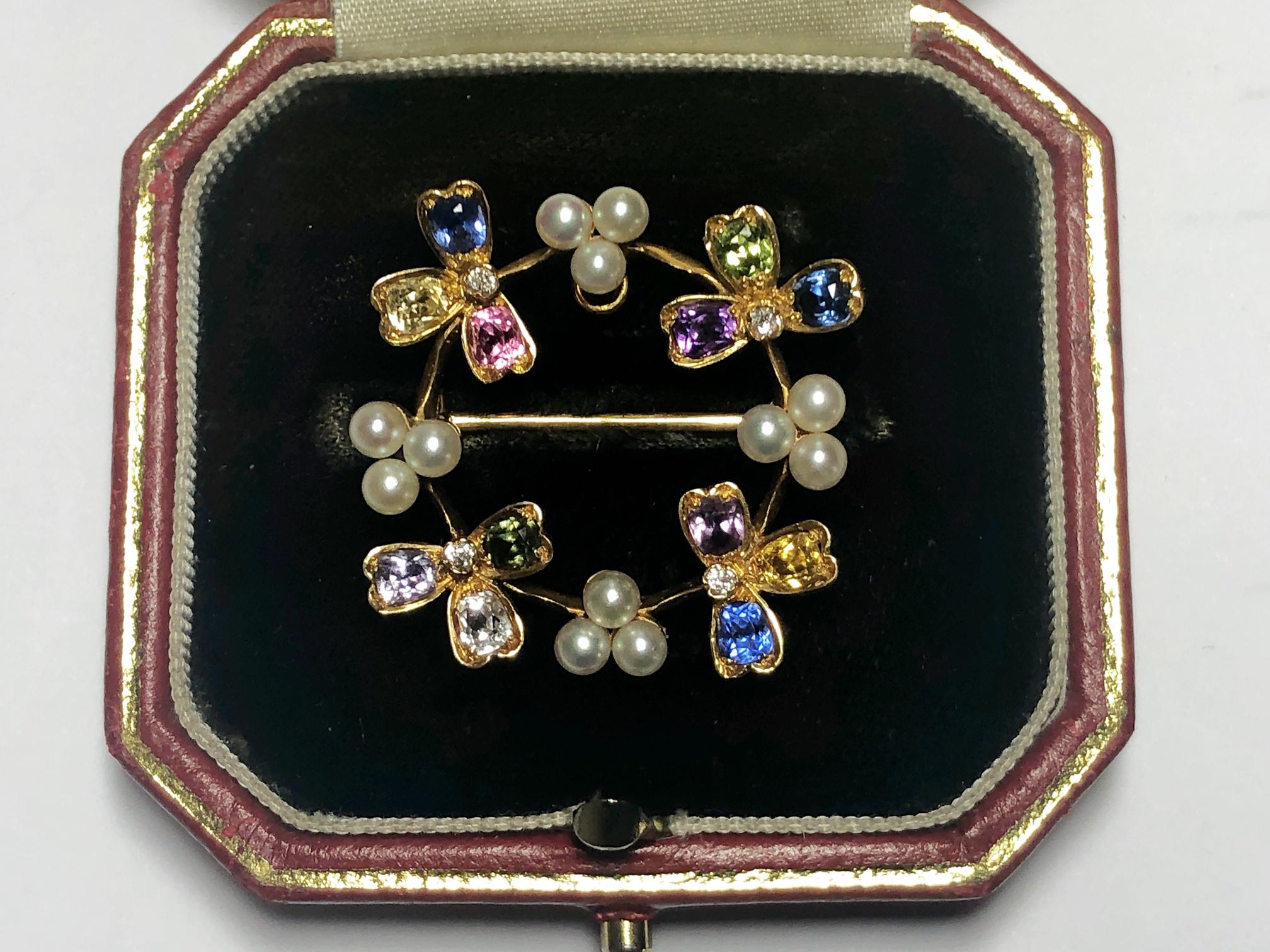 Old European Cut Vintage Tiffany & Co. Gem Set Pearl and Gold Pendant Brooch, circa 1937 For Sale