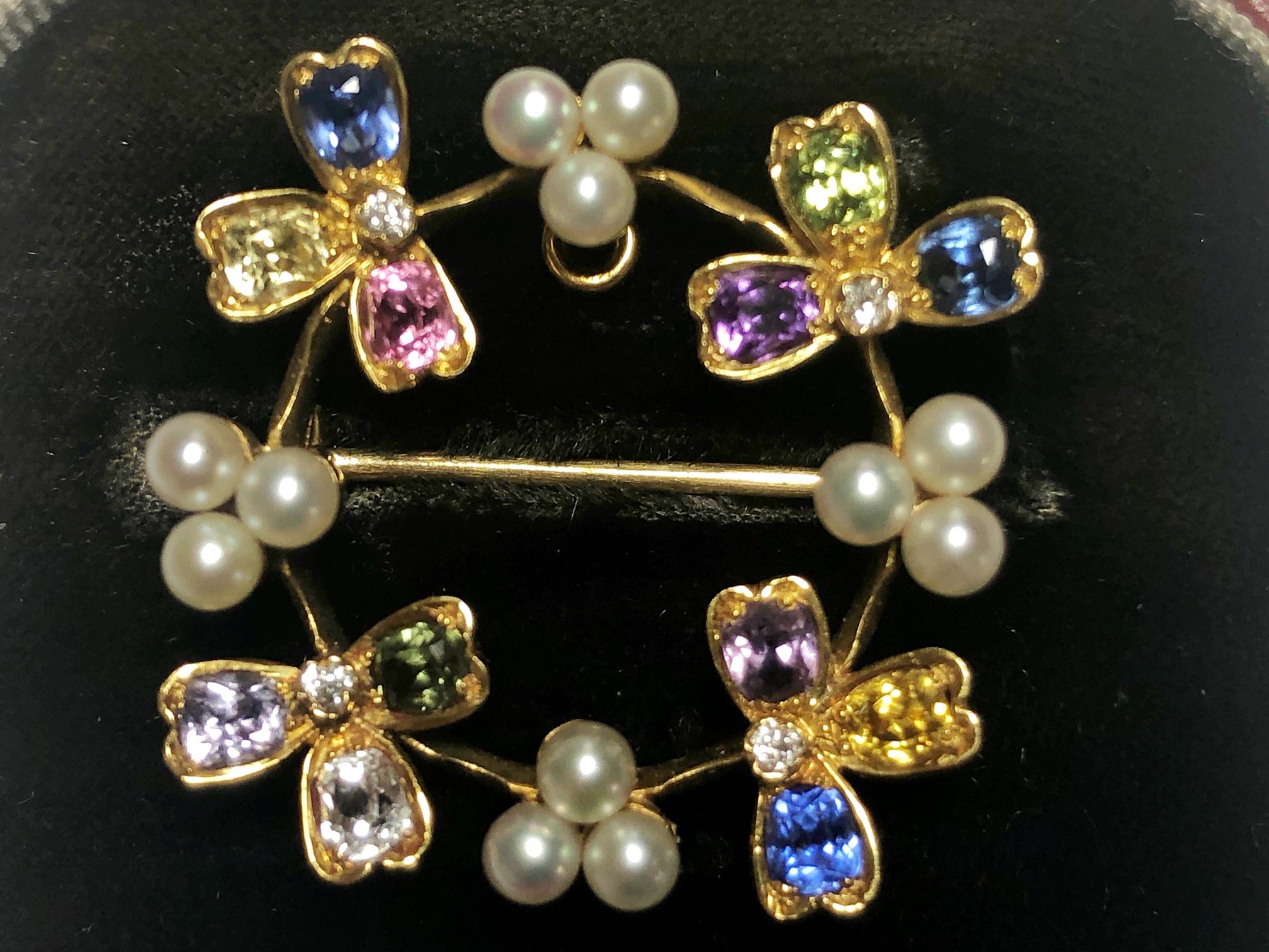 Vintage Tiffany & Co. Broche pendentif en or et perles serties de pierres précieuses, c. 1937 en vente 1