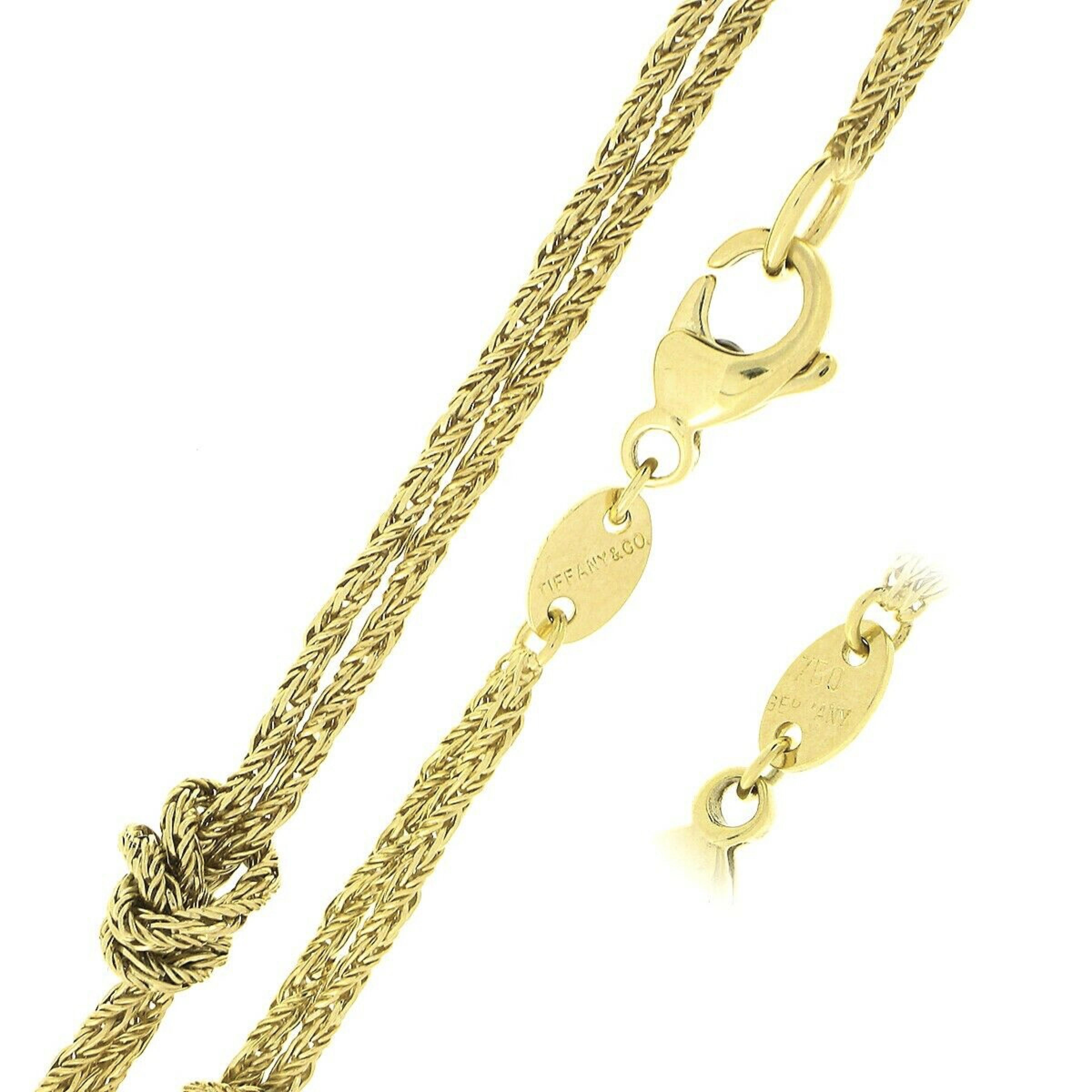 Retro Vintage Tiffany & Co. German 18k Gold Textured Woven Link w/ Knot Chain Necklace