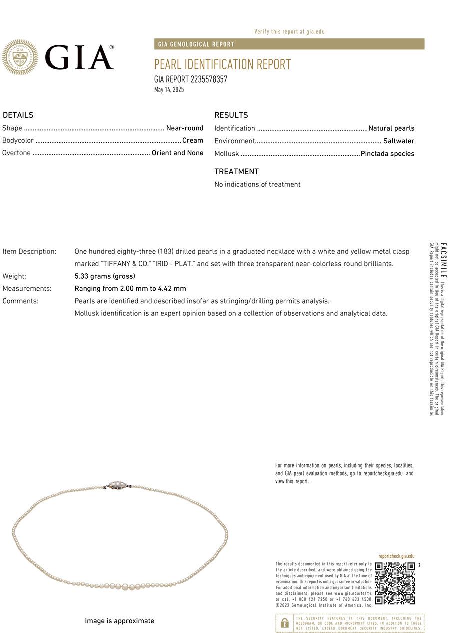 Tiffany & Co. d'epoca. GIA Collana di perle e diamanti da 16