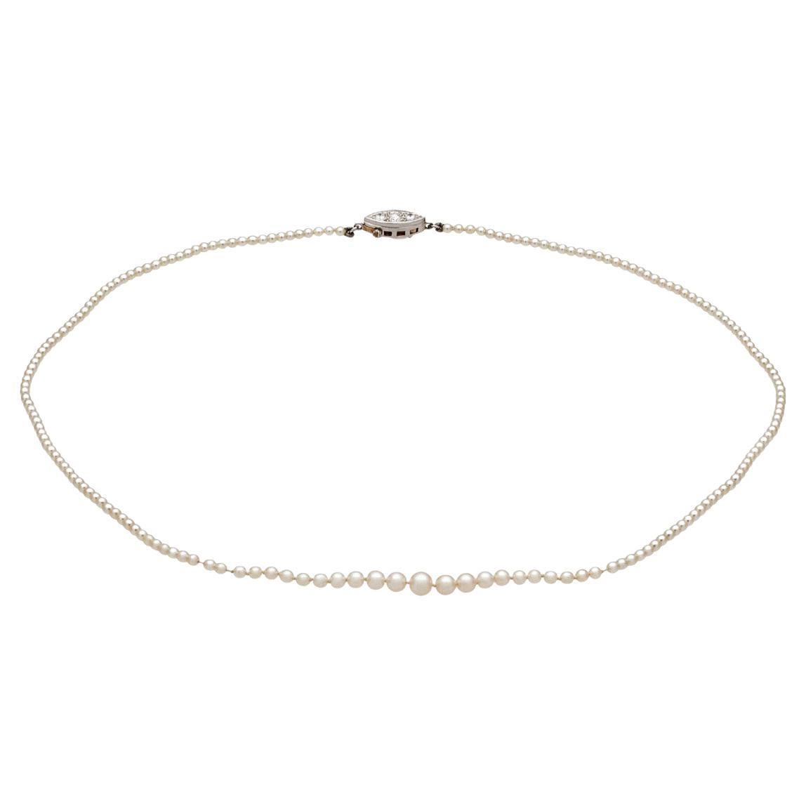 Vintage Tiffany & Co. GIA Pearl Diamond Necklace 16" Natural Pearls Platinum