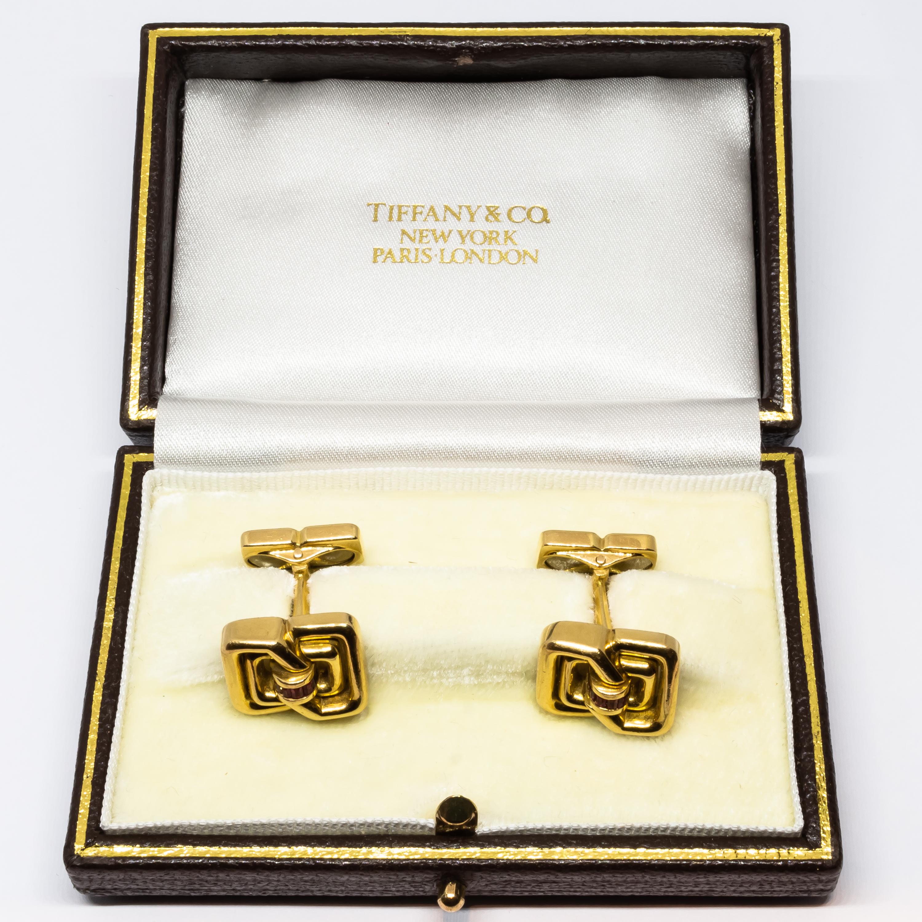 Baguette Cut Vintage Tiffany & Co. Gold and Ruby Cufflinks, Circa 1970 For Sale