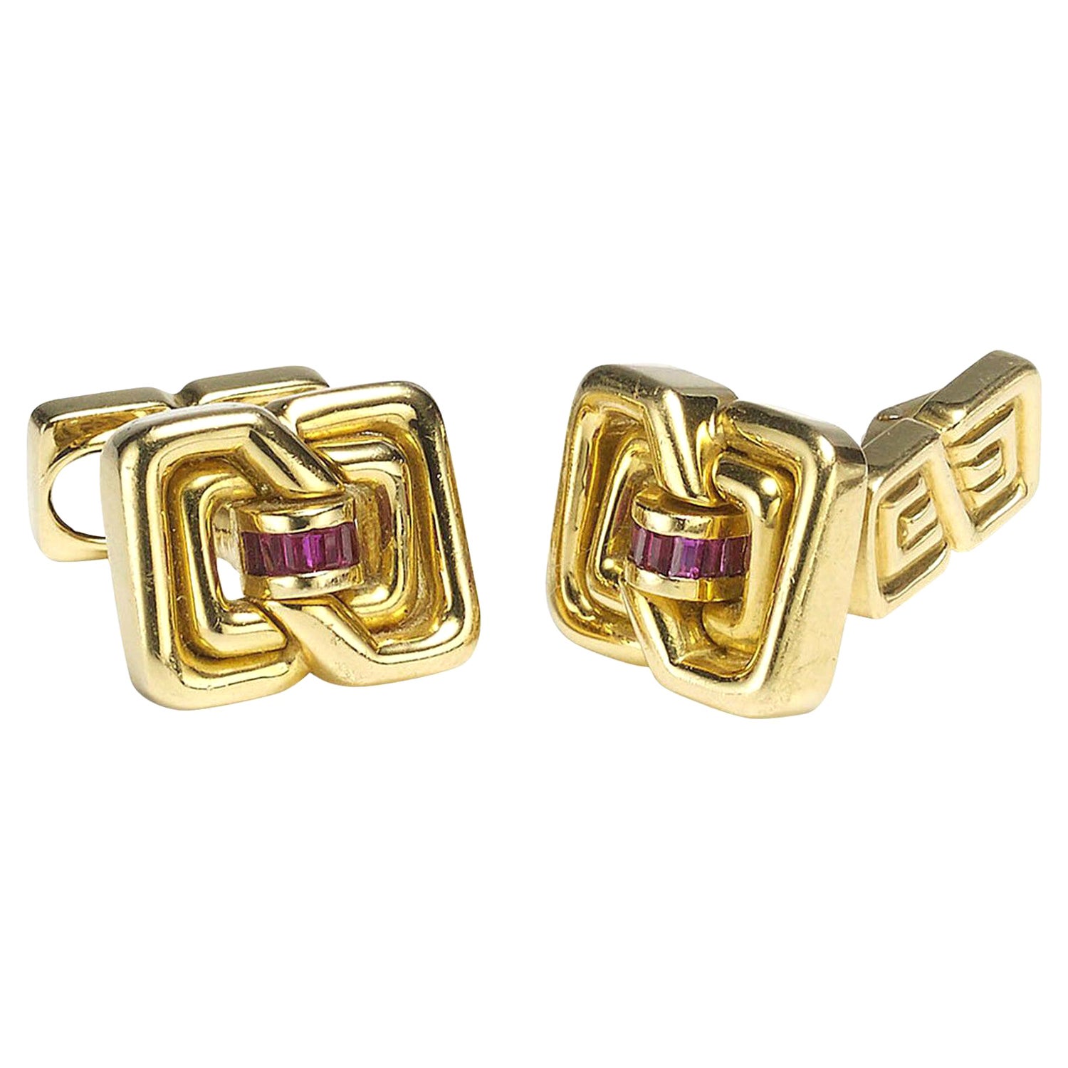 Vintage Tiffany & Co. Gold and Ruby Cufflinks, Circa 1970 For Sale