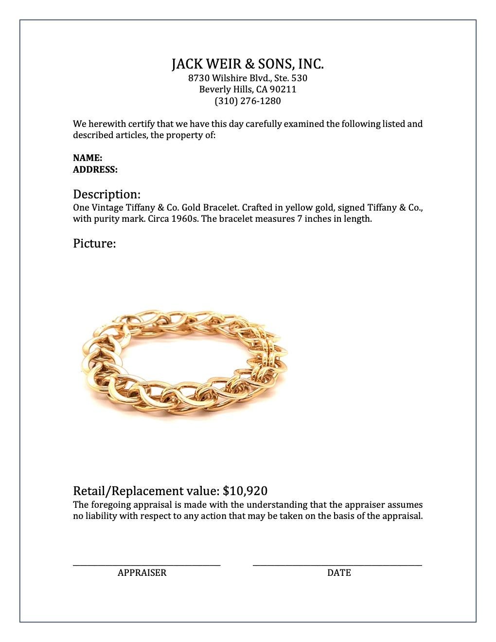 Women's or Men's Vintage Tiffany & Co. 14 Karat Gold Bracelet