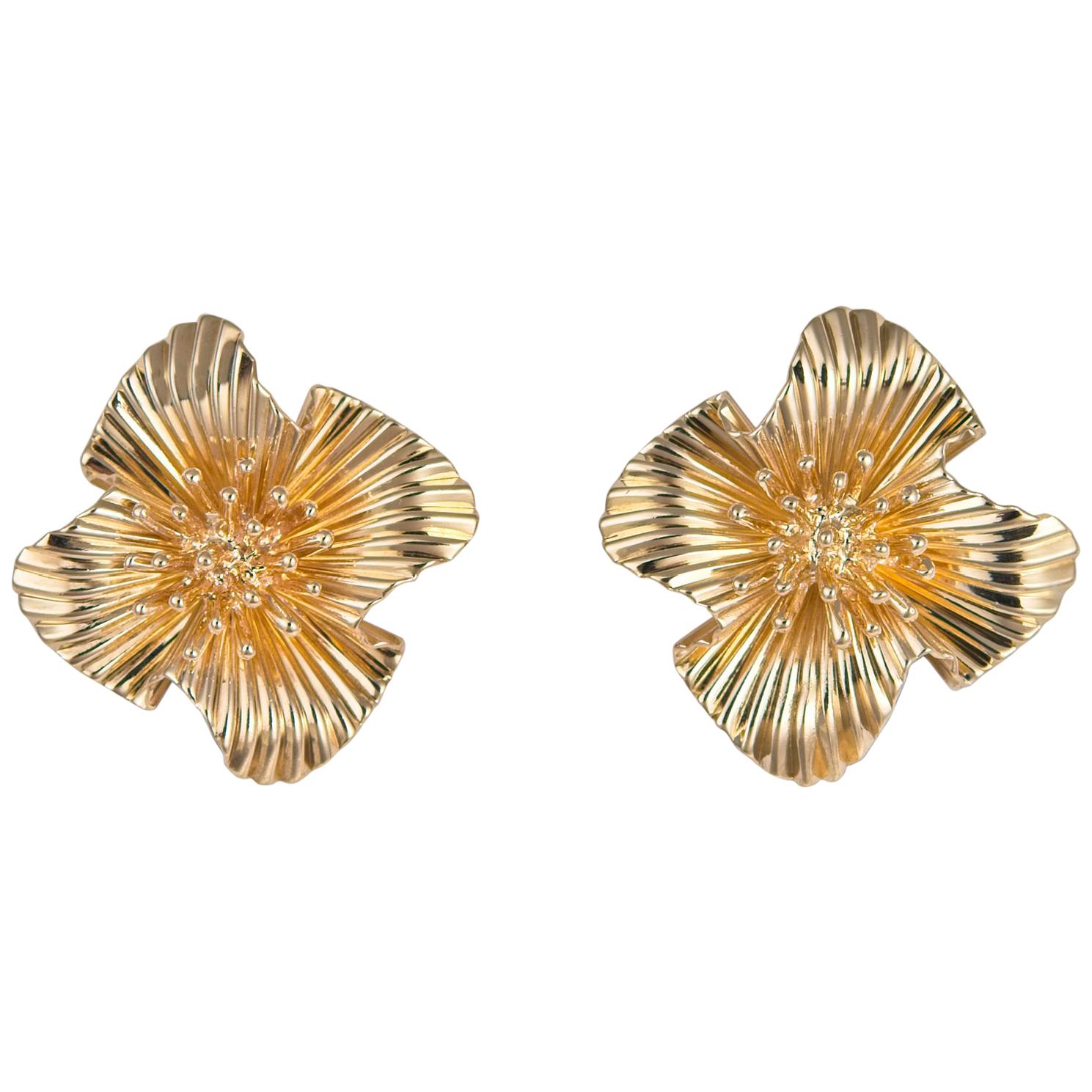 Vintage Tiffany & Co. Gold Floral Motif Earrings