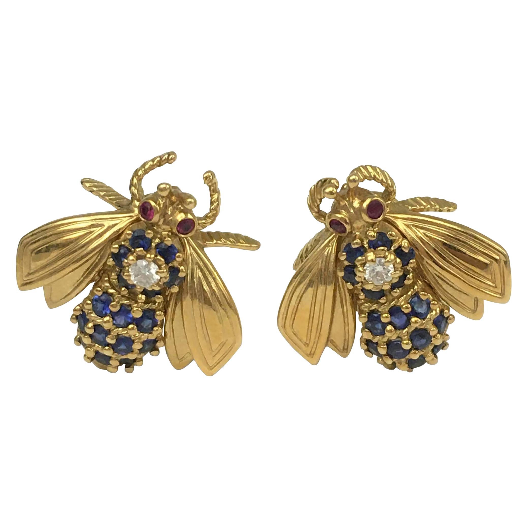 Vintage Tiffany & Co. Gold Gem Set Bumblebee Earrings
