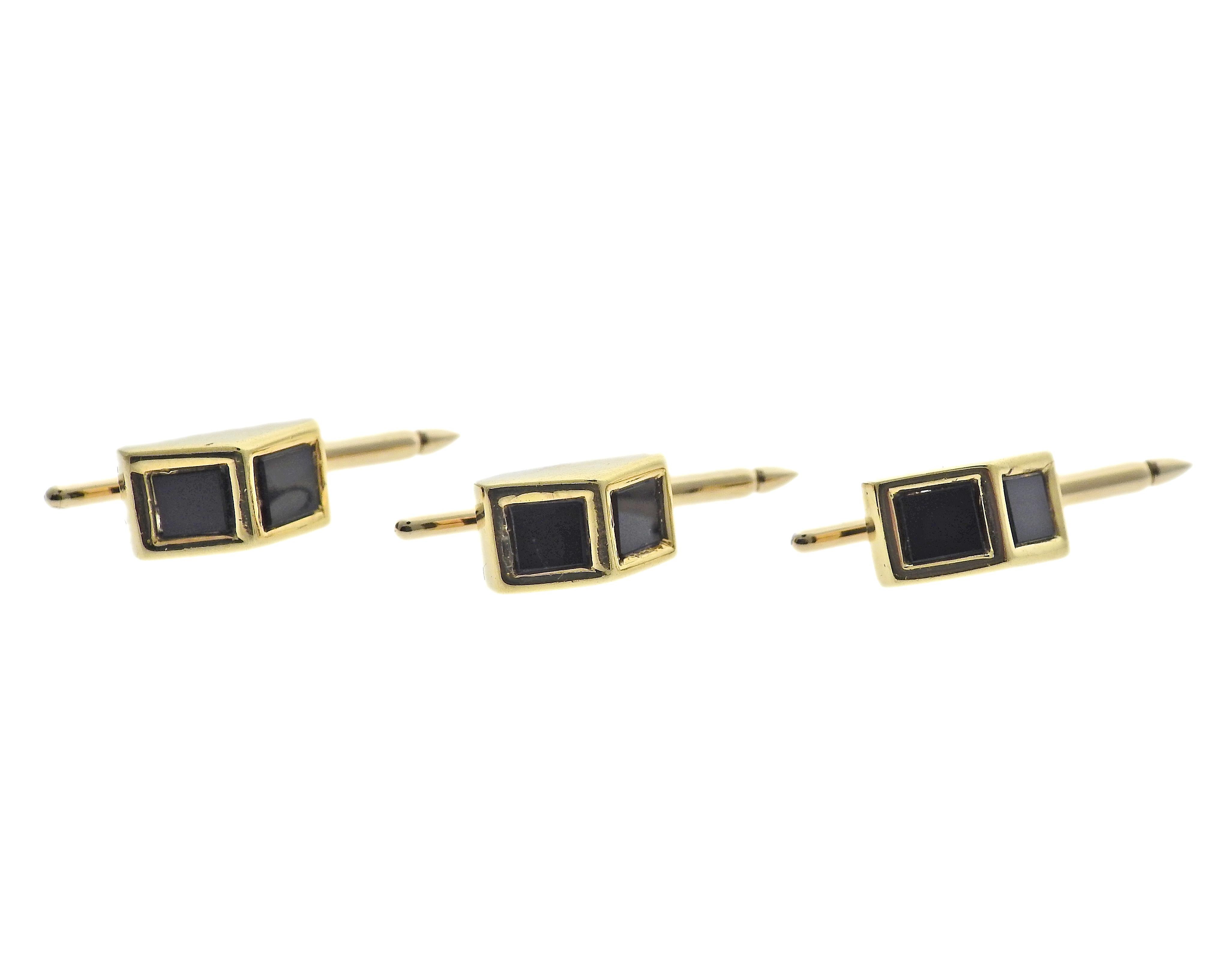 Men's Vintage Tiffany & Co Gold Onyx Cufflinks Stud Set For Sale