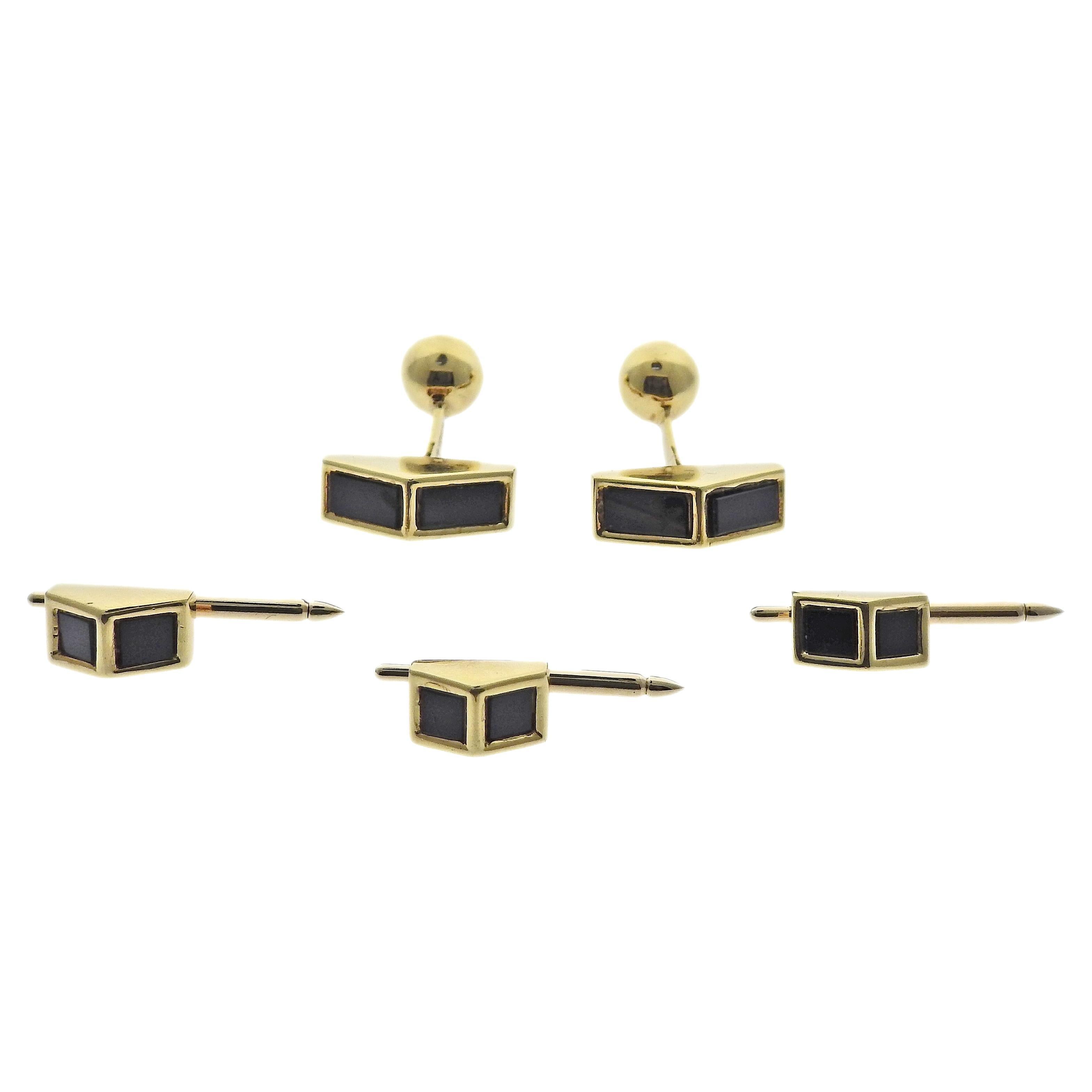 Vintage Tiffany & Co Gold Onyx Cufflinks Stud Set