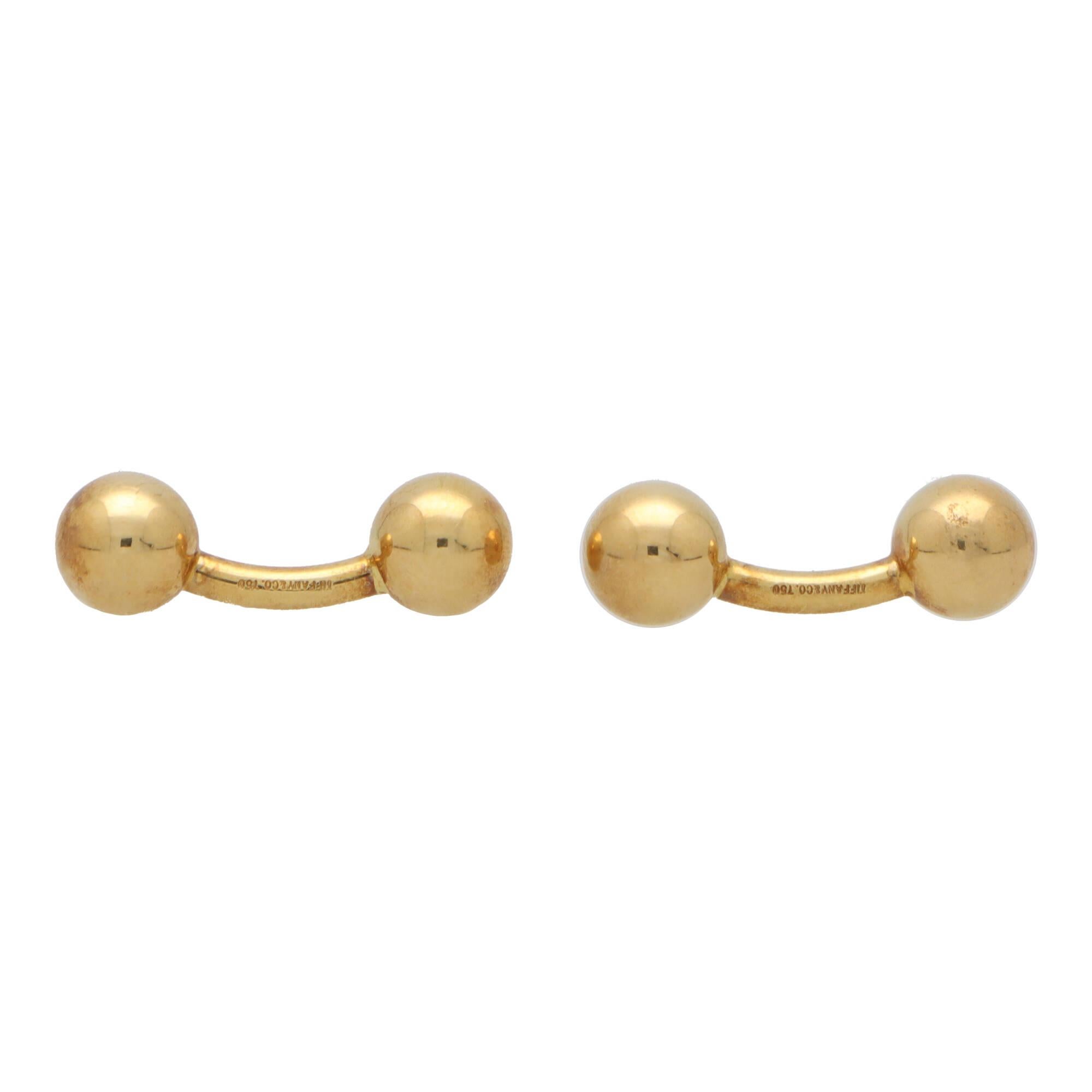 Modern Vintage Tiffany & Co. Golden Ball Bar Cufflinks in 18k Yellow Gold