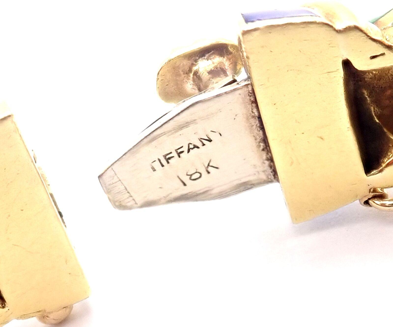 Tiffany & Co Bracelet jonc vintage en or jaune et émail bleu vert en vente 2