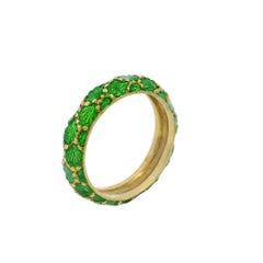 Vintage Tiffany & Co. Green Enamel 18k Yellow Gold Band Ring Size 5.25
