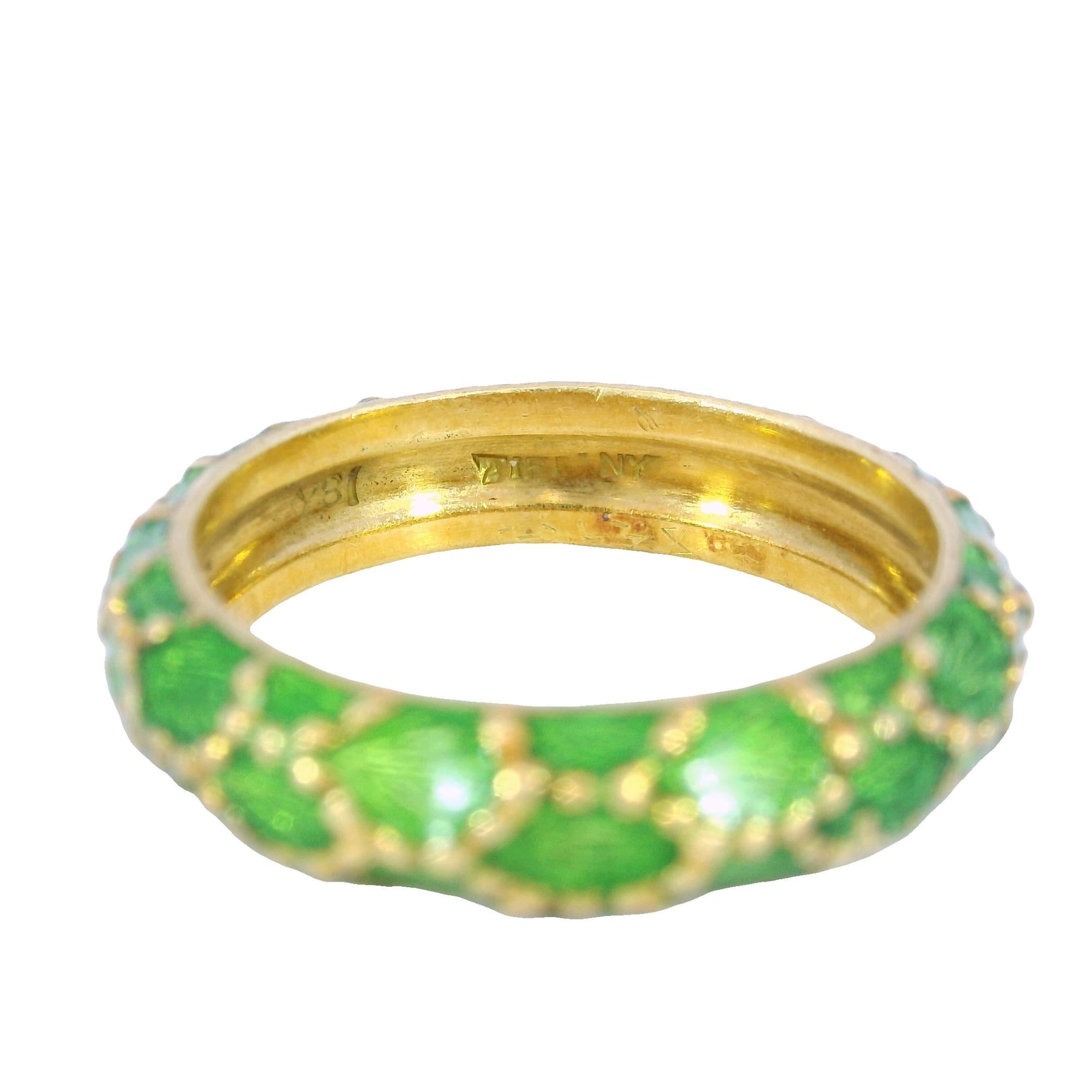 Women's Vintage Tiffany & Co. Green Enamel 18k Yellow Gold Band Ring Size 5.25