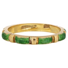 Vintage Tiffany & Co Green Enamel Ring Sz 5 Band Estate Signed Jewelry