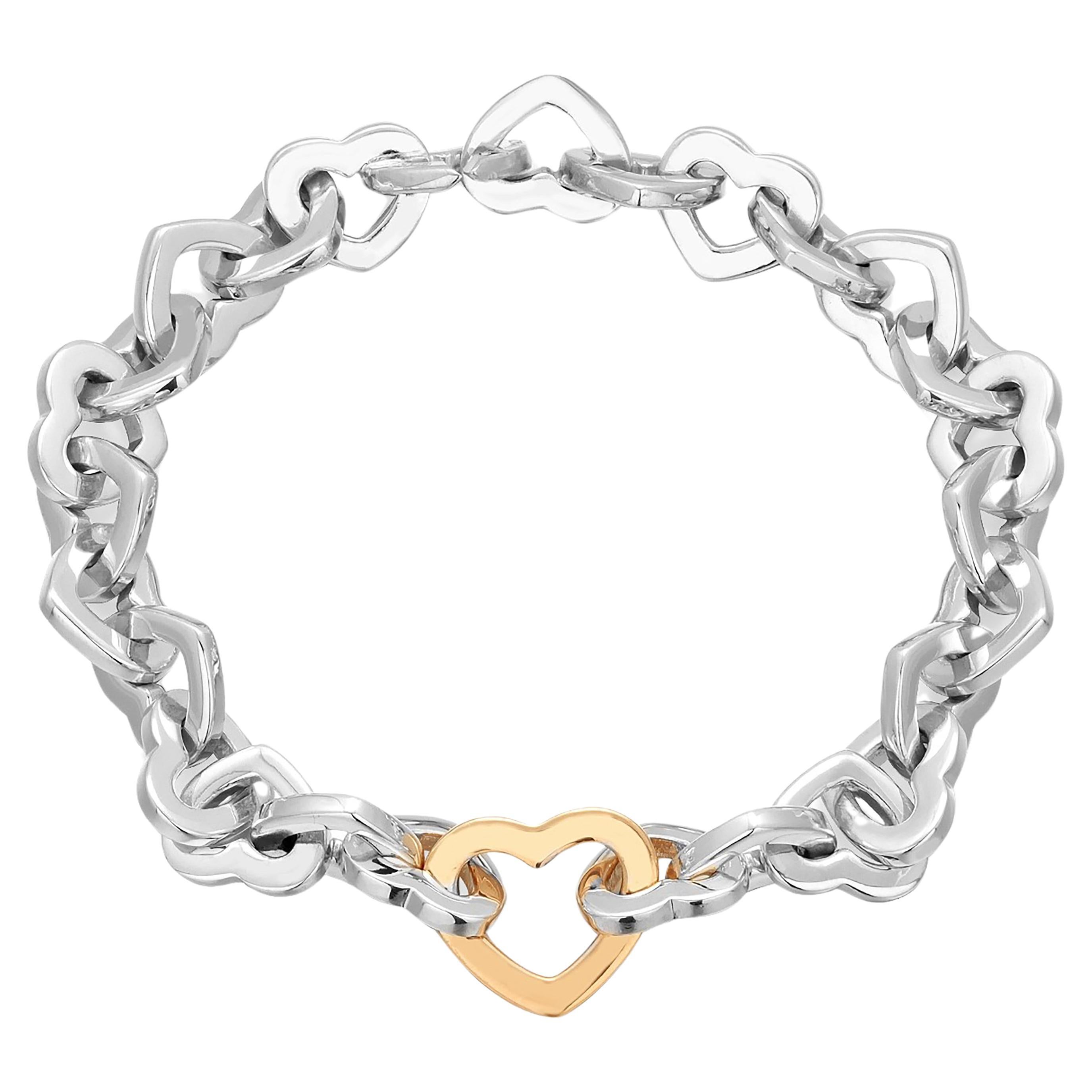 Vintage Tiffany Co Heart Chain Bracelet. 18 Karat Yellow Gold Sterling Silver 