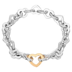 Vintage Tiffany Co Heart Chain Bracelet. 18 Karat Yellow Gold Sterling Silver 